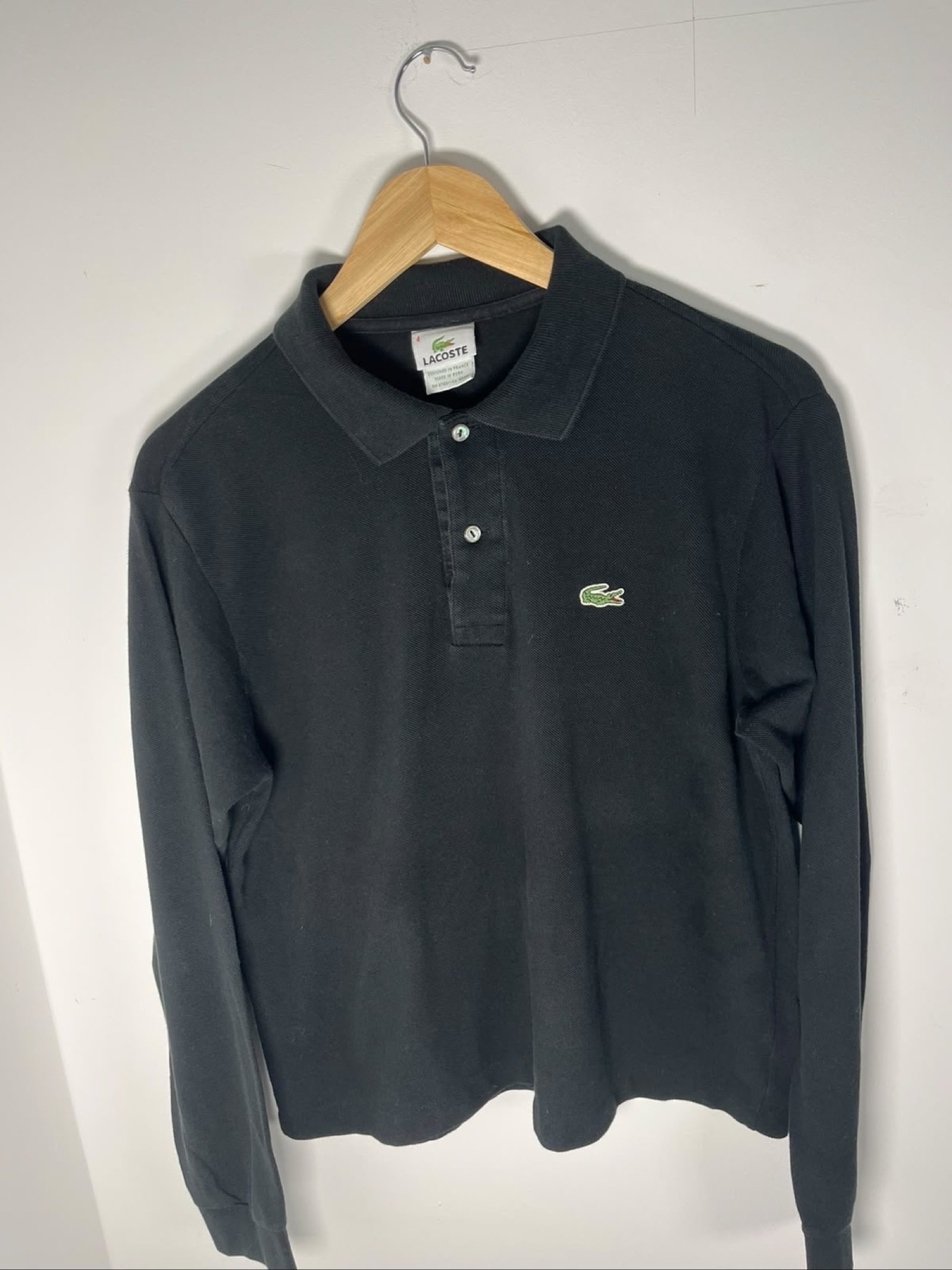 Lacoste Men's Black Long Sleeve Polo Shirt Size 4 Cotton