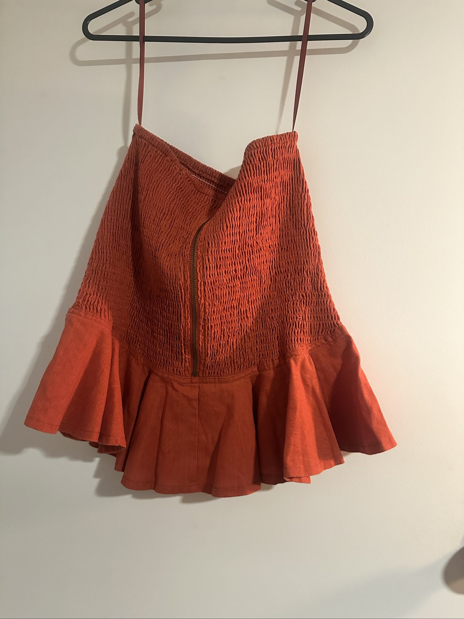 Minkpink Women's Rust Orange Smocked Peplum Top Size 8