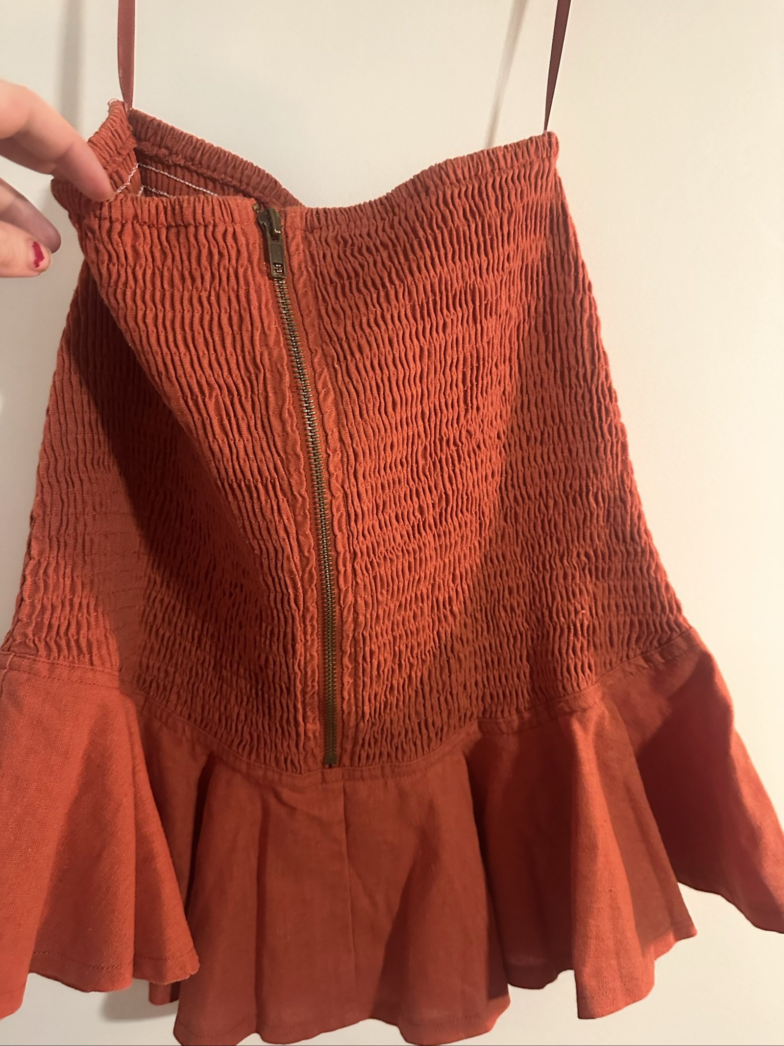 Minkpink Women's Rust Orange Smocked Peplum Top Size 8 image 2