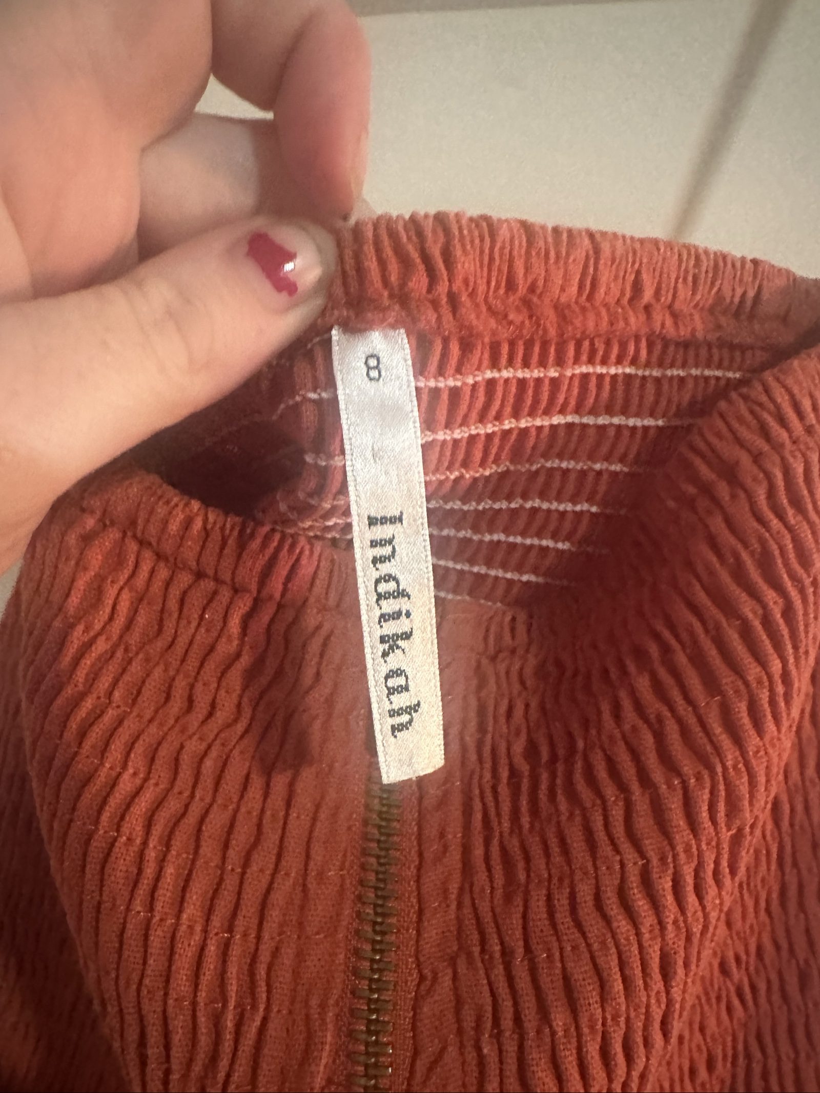 Minkpink Women's Rust Orange Smocked Peplum Top Size 8 image 3