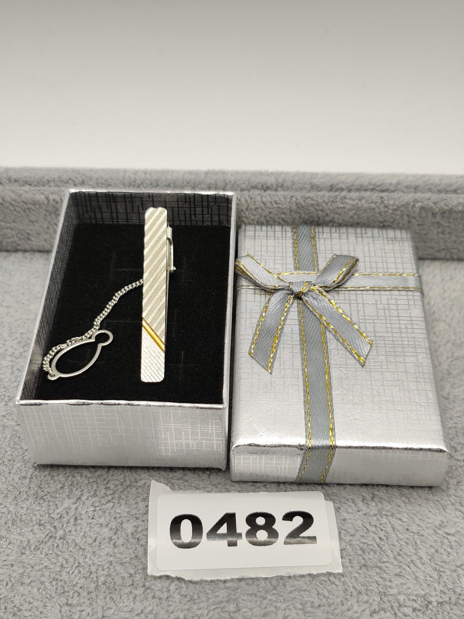 Silver & Gold Tone Metal Men's Tie Clip Bar with Chain Other