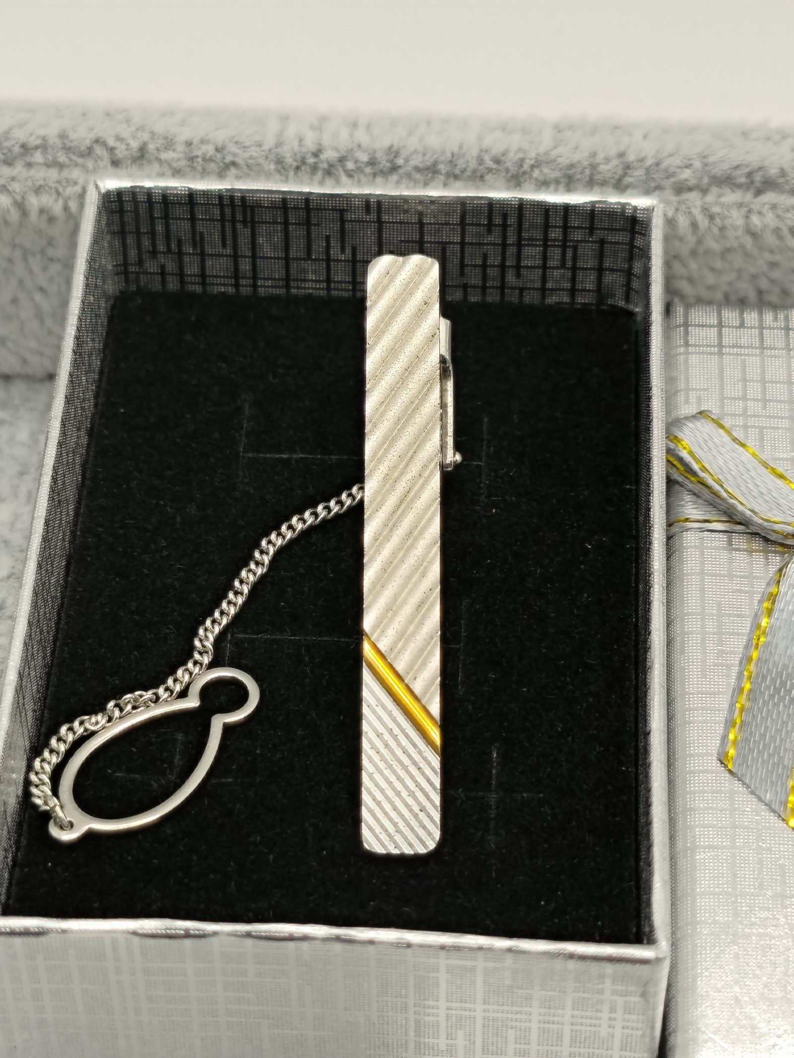 Silver & Gold Tone Metal Men's Tie Clip Bar with Chain Other image 2