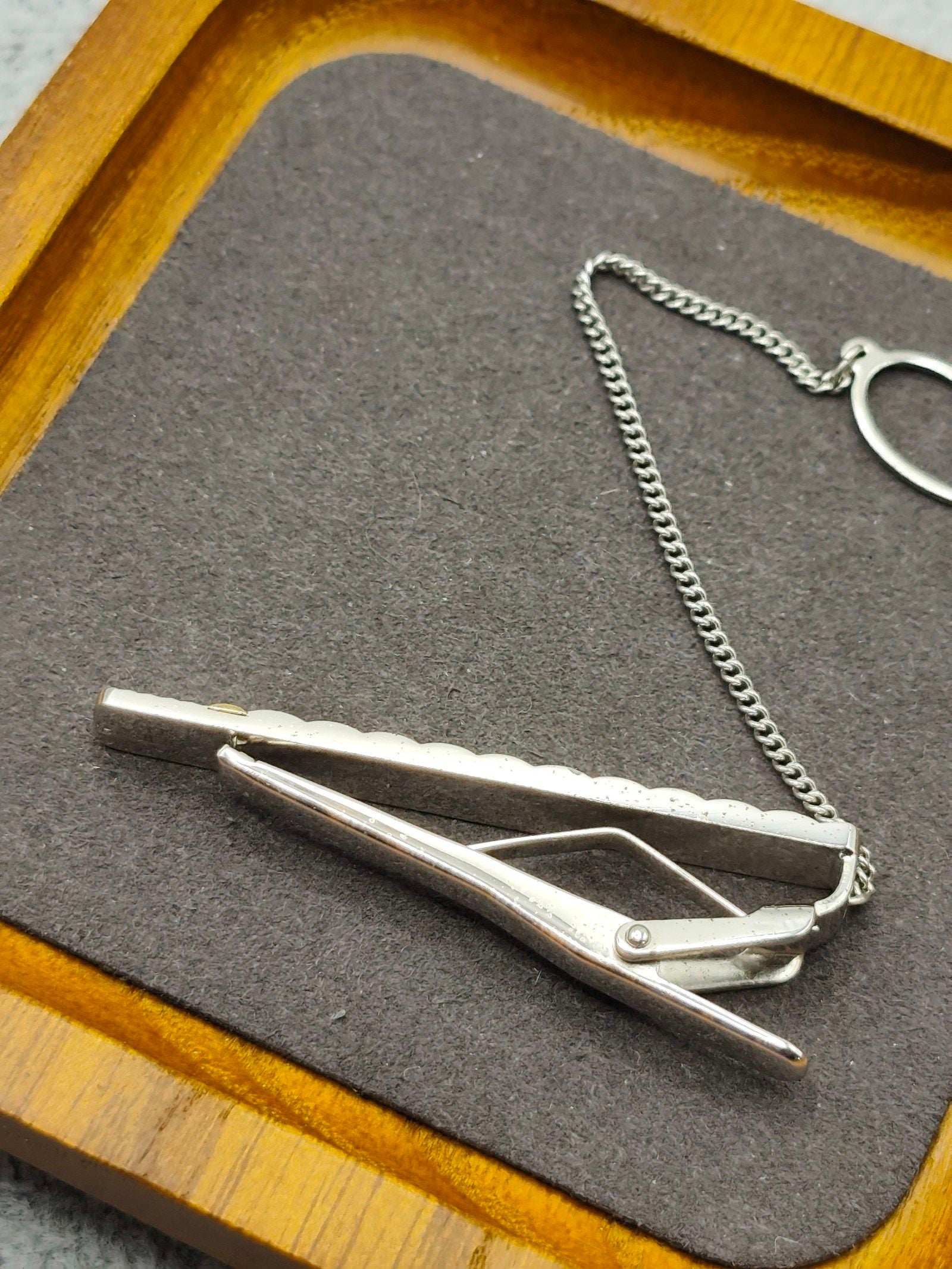 Silver & Gold Tone Metal Men's Tie Clip Bar with Chain Other image 5