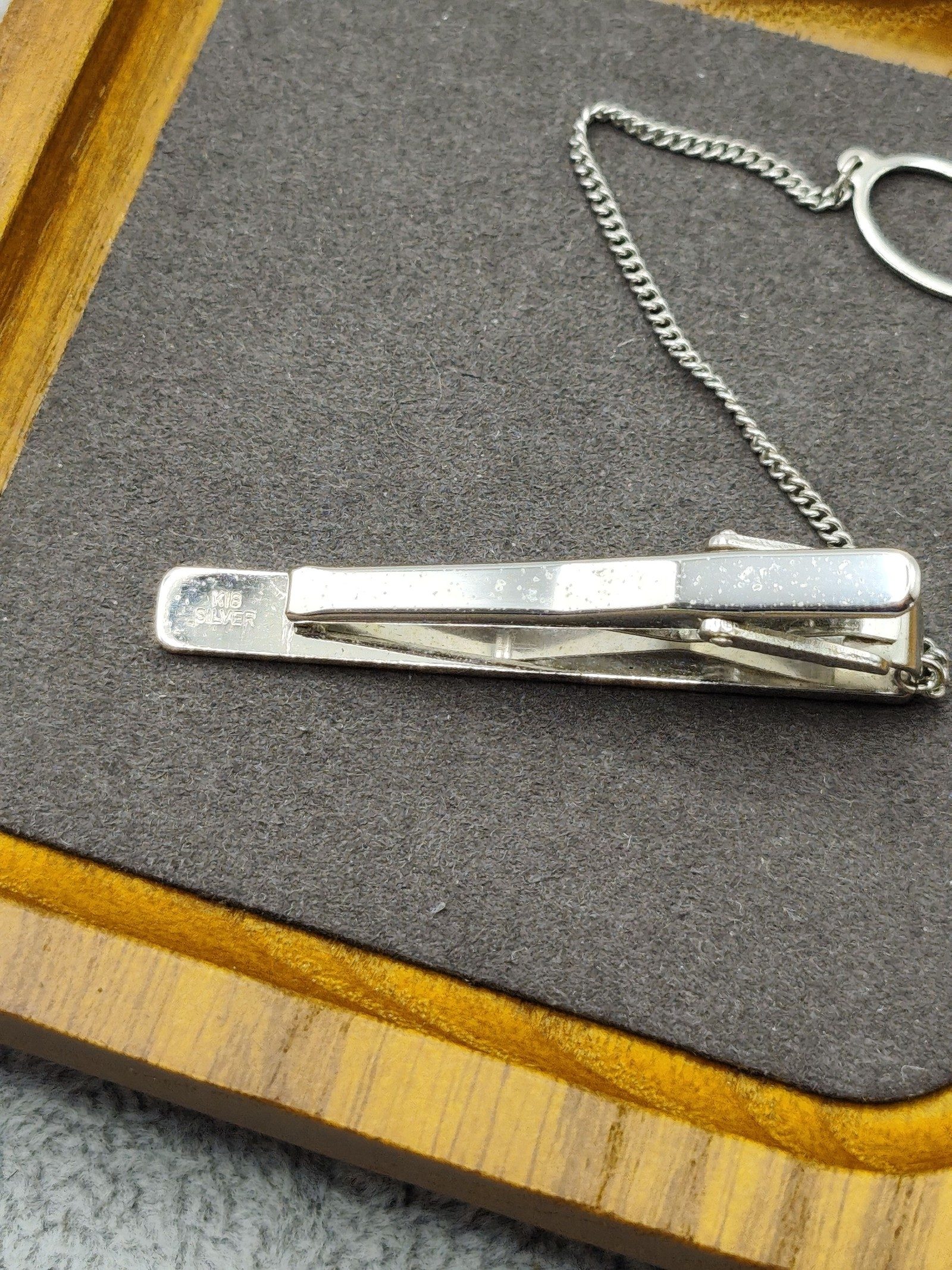 Silver & Gold Tone Metal Men's Tie Clip Bar with Chain Other image 6