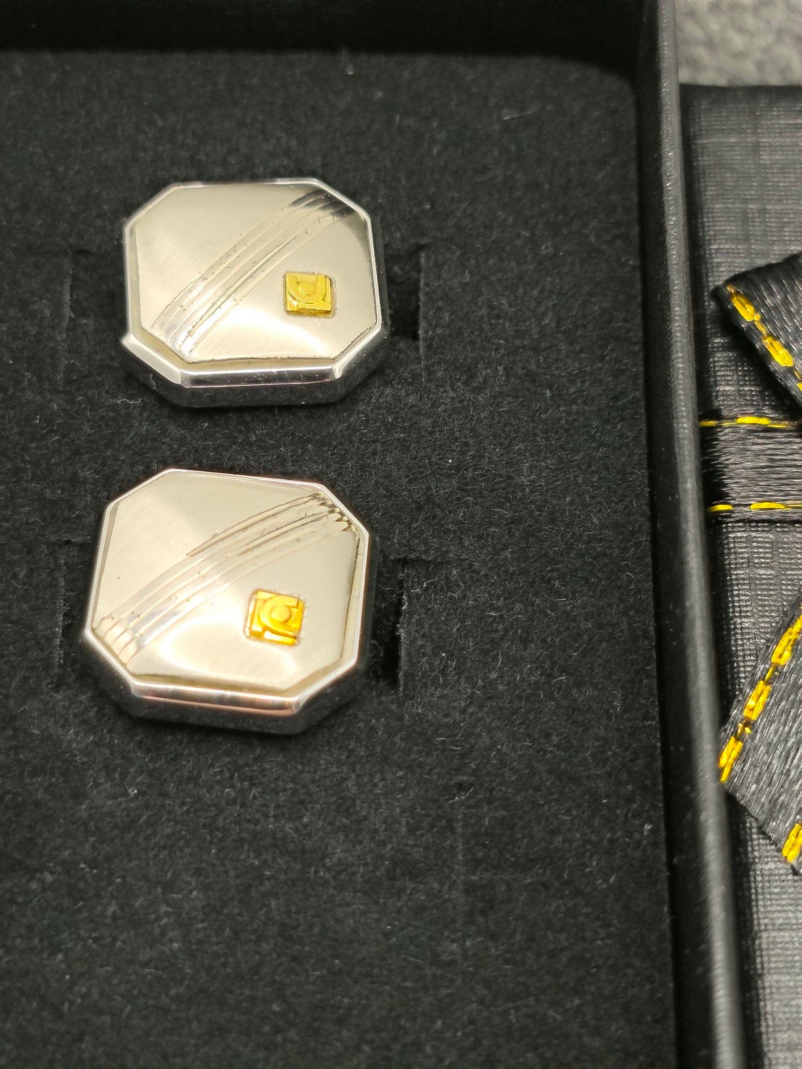Silver & Gold Octagonal Cufflinks with Striped Detail image 2