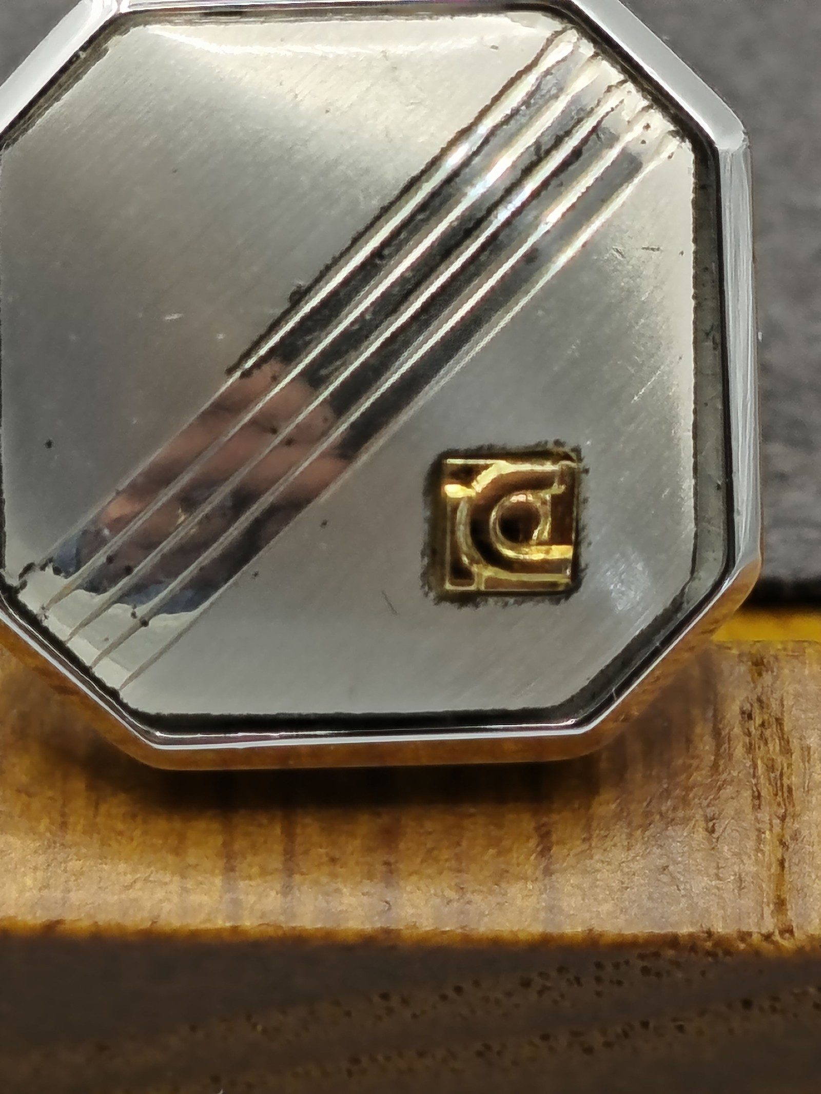 Silver & Gold Octagonal Cufflinks with Striped Detail image 4