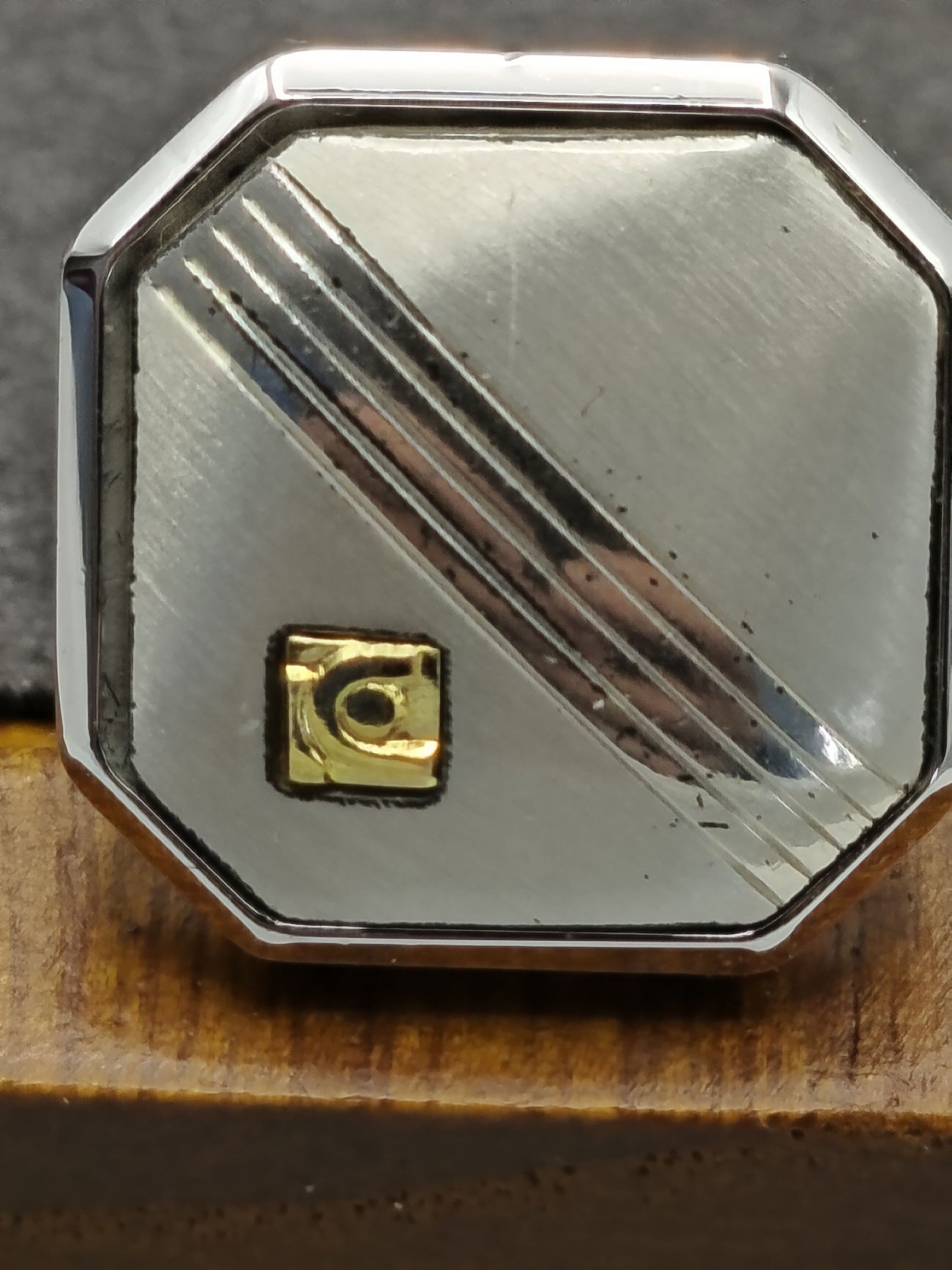 Silver & Gold Octagonal Cufflinks with Striped Detail image 5