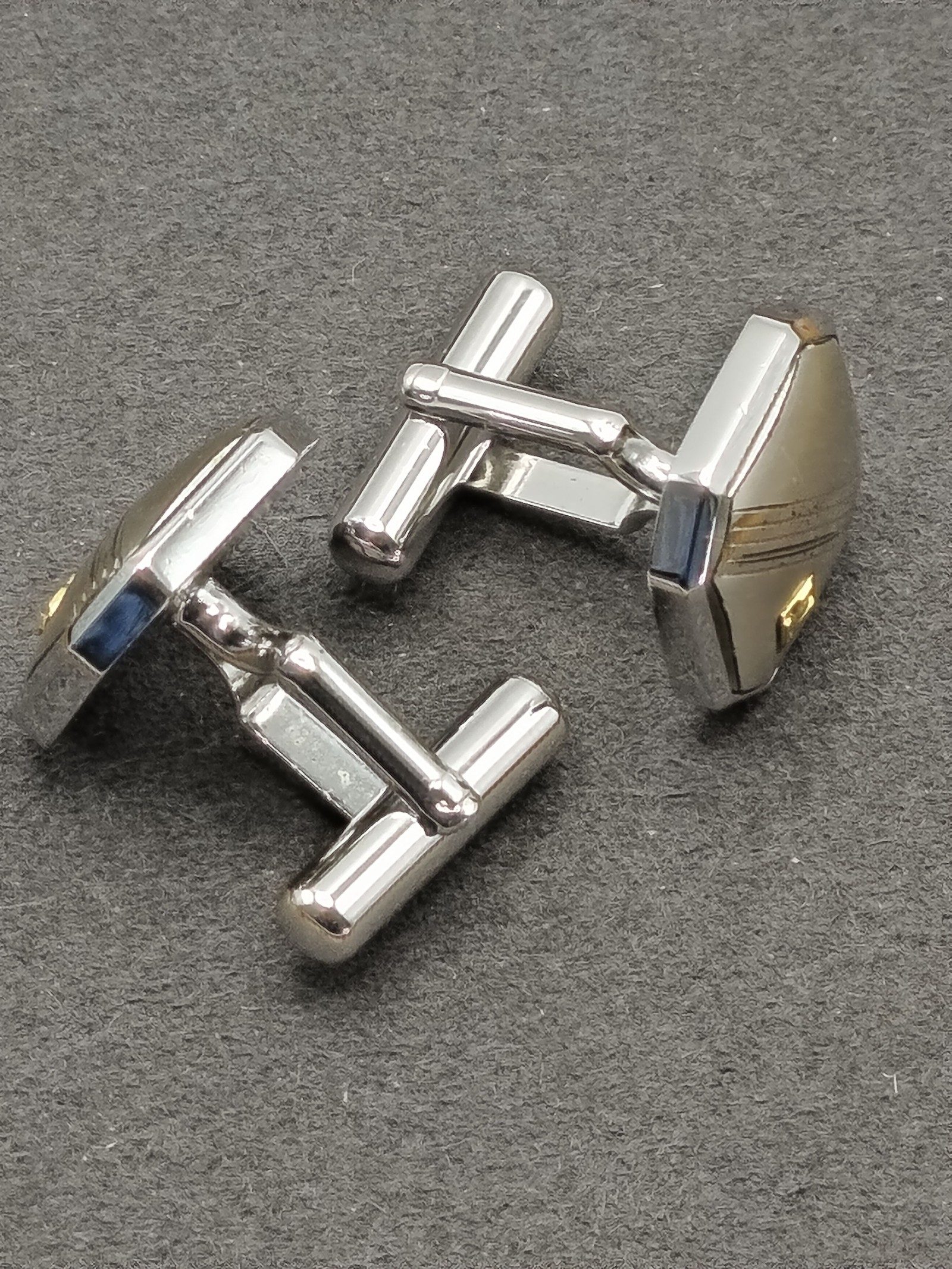 Silver & Gold Octagonal Cufflinks with Striped Detail image 6