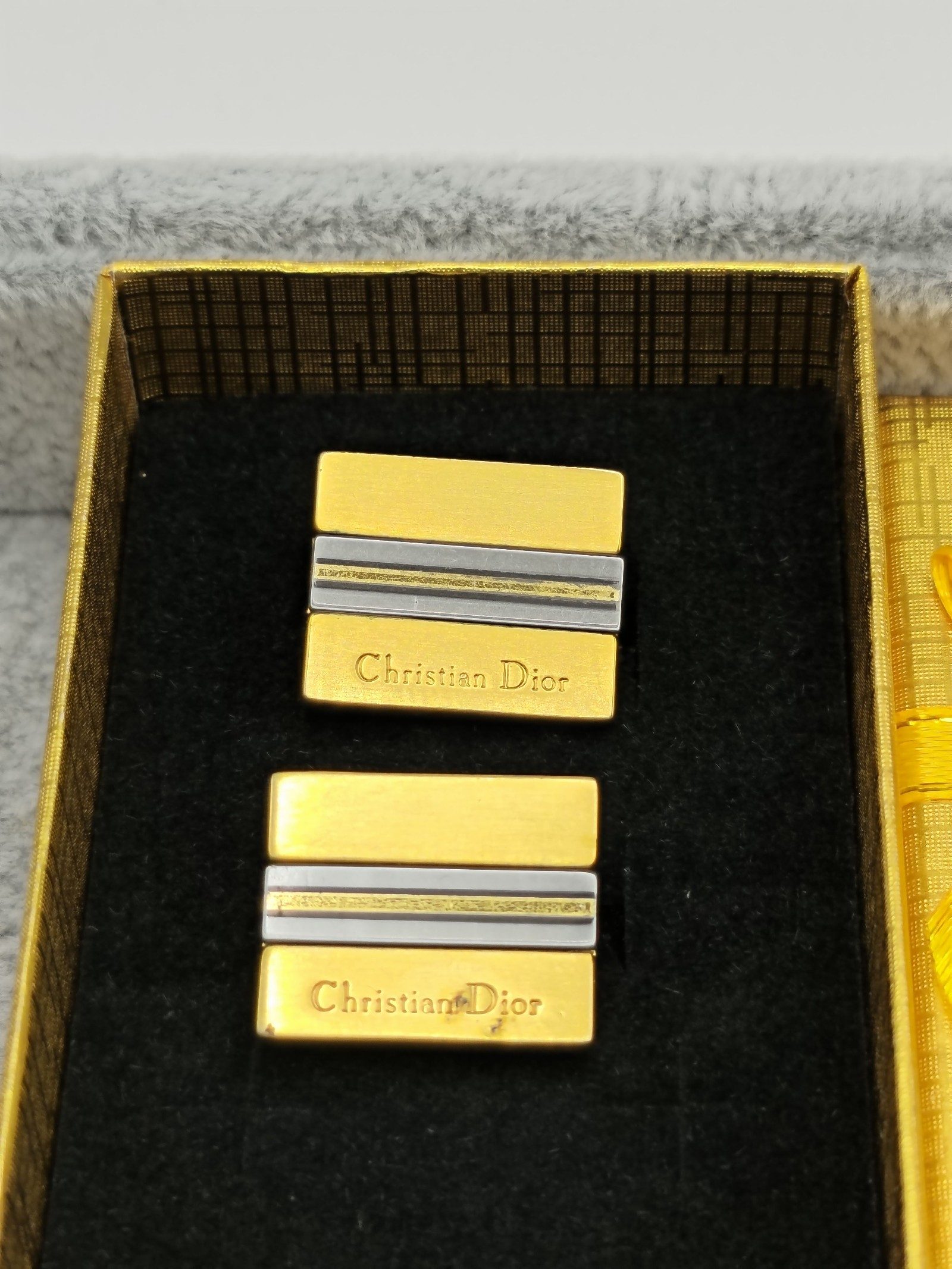 Christian Dior Gold & Silver Tone Striped Cufflinks Men's image 2