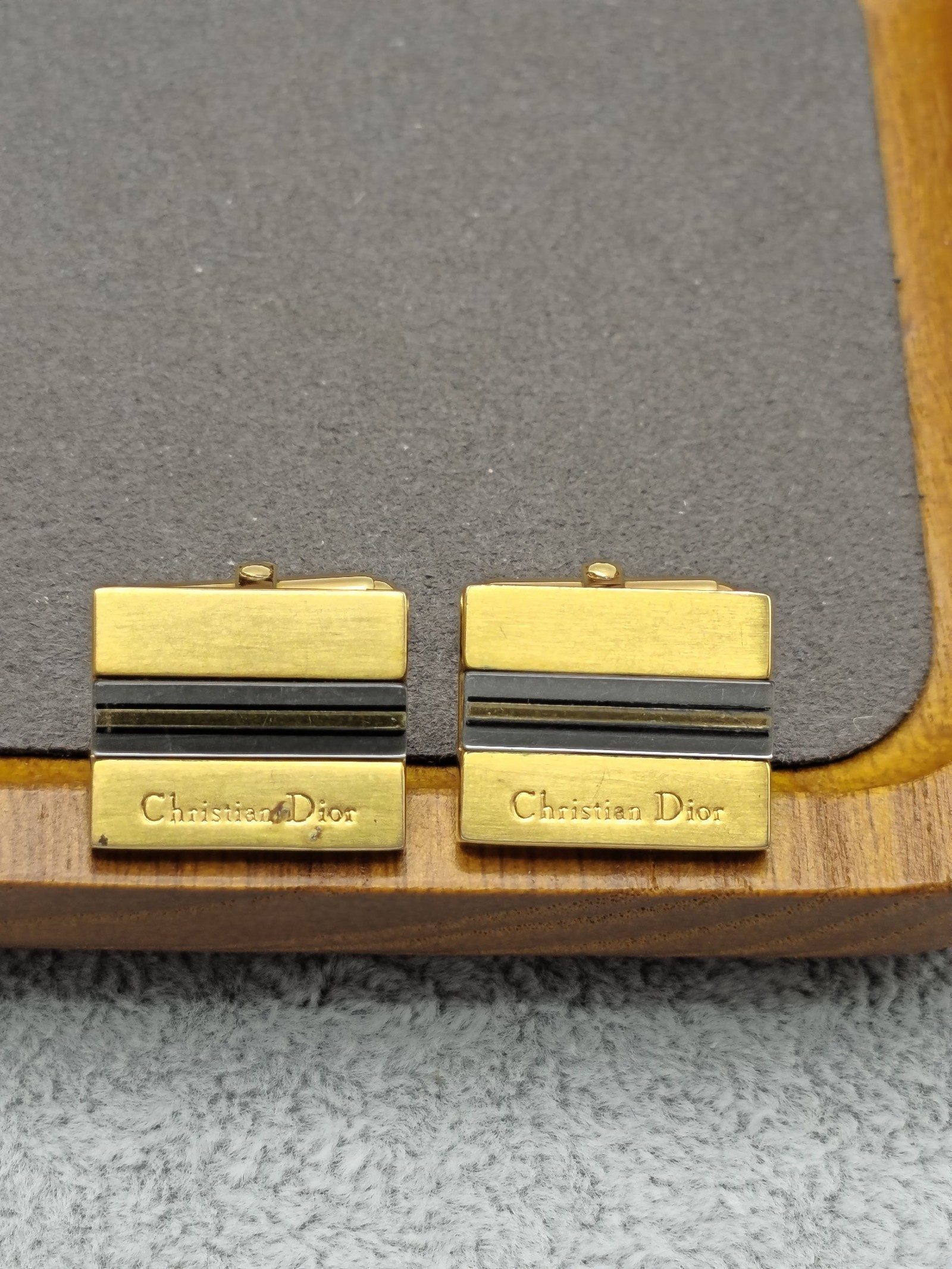 Christian Dior Gold & Silver Tone Striped Cufflinks Men's image 3