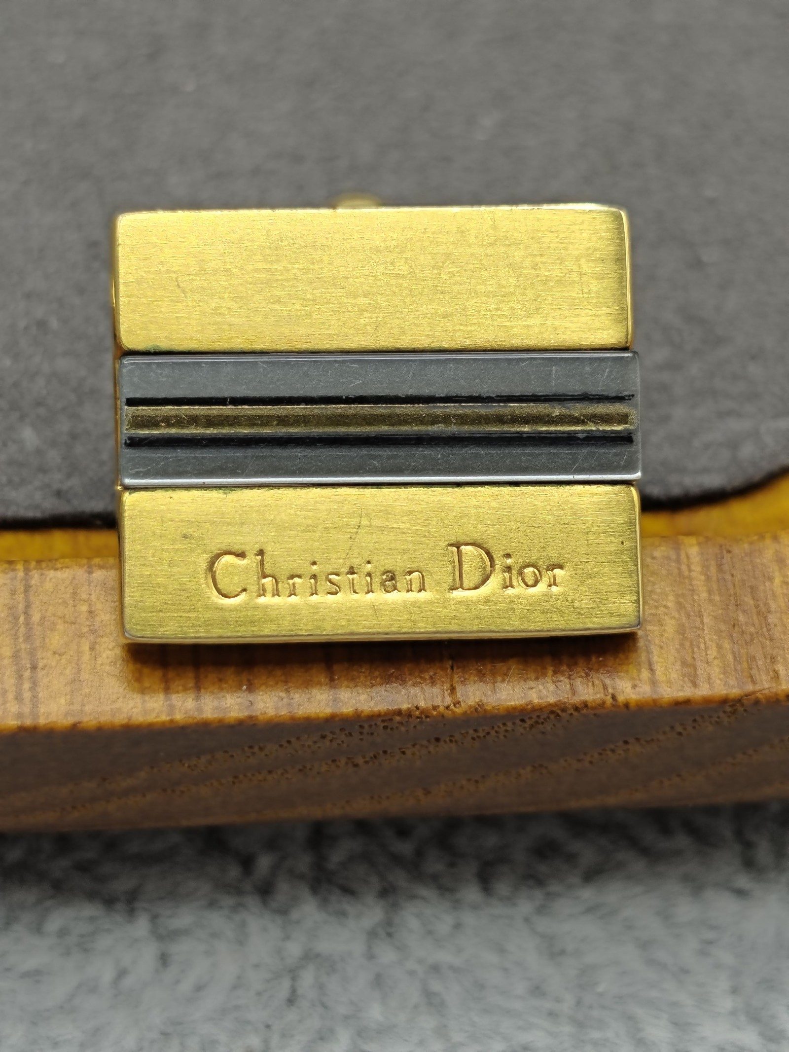 Christian Dior Gold & Silver Tone Striped Cufflinks Men's image 4