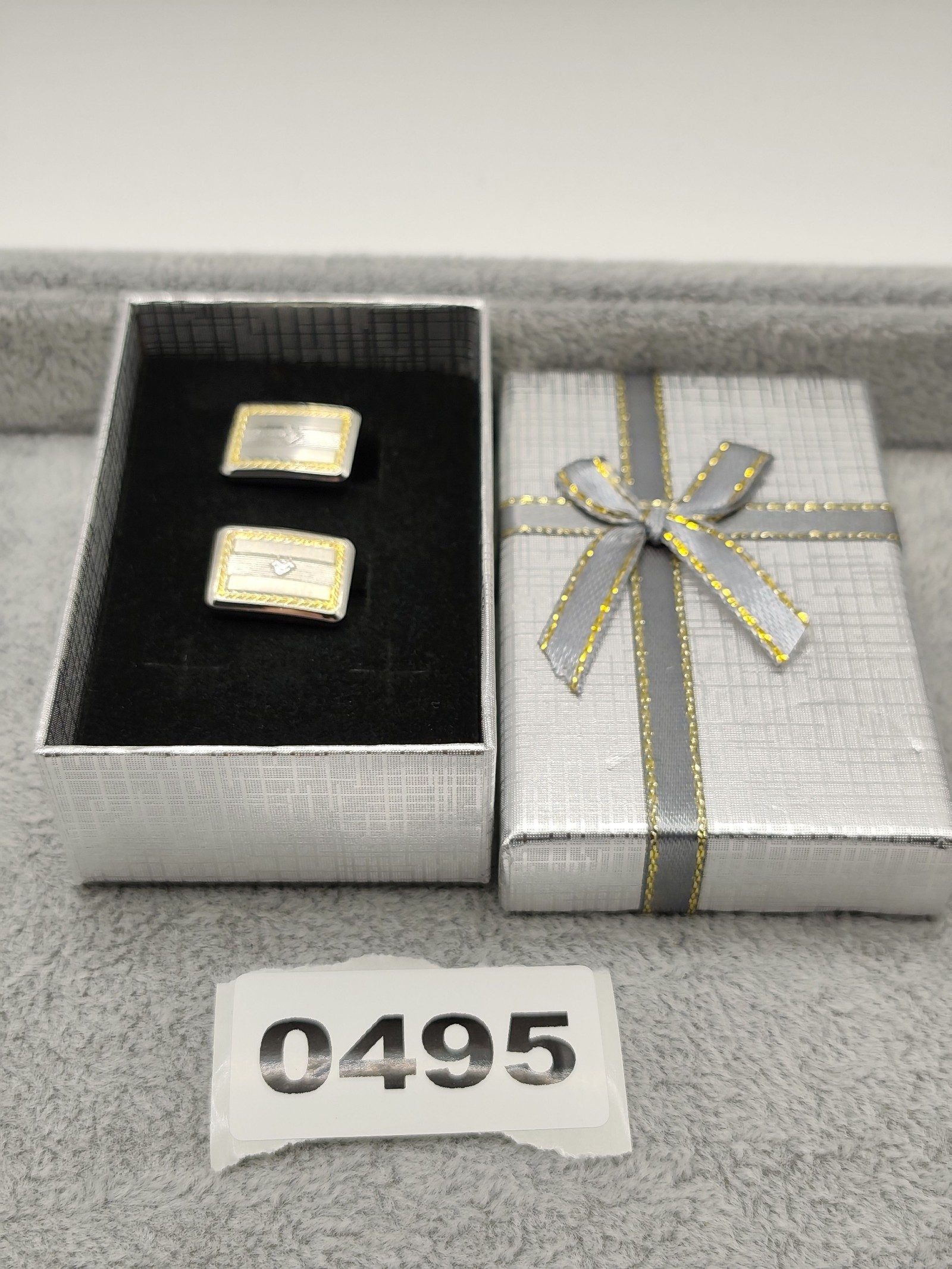 Mario Valentino Silver & Gold Tone Rectangle Men's Cufflinks with Box