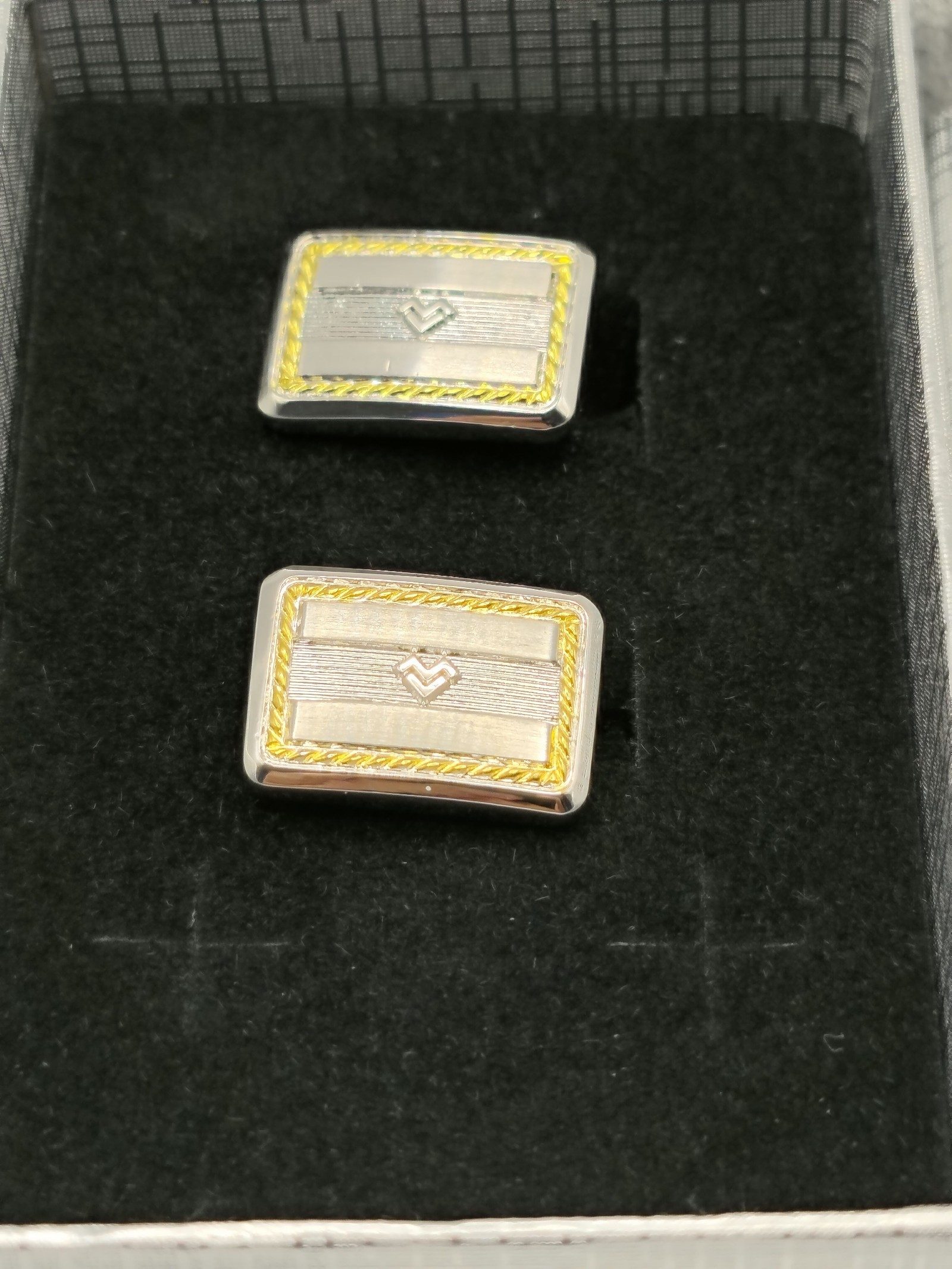Mario Valentino Silver & Gold Tone Rectangle Men's Cufflinks with Box image 2