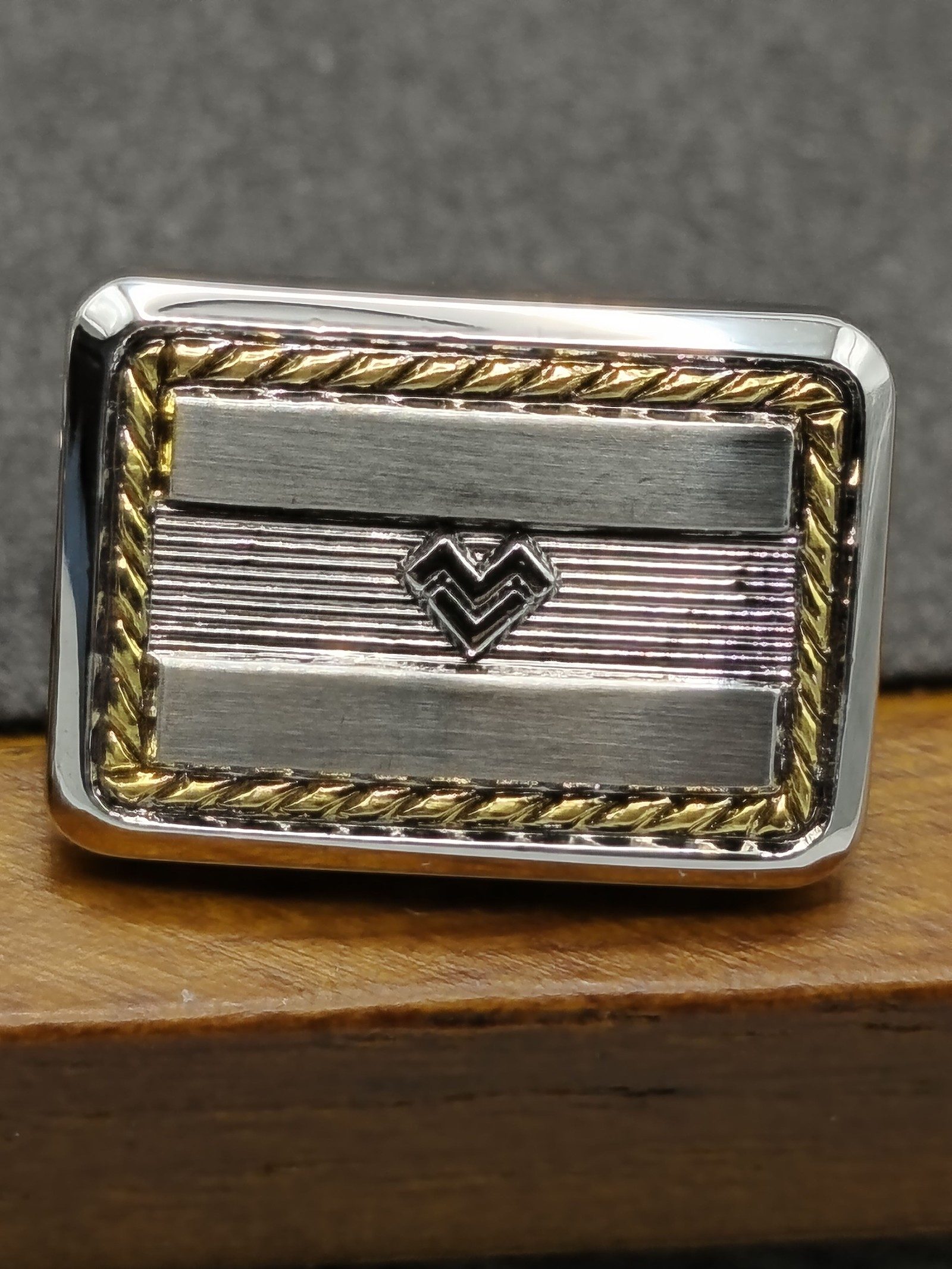 Mario Valentino Silver & Gold Tone Rectangle Men's Cufflinks with Box image 4