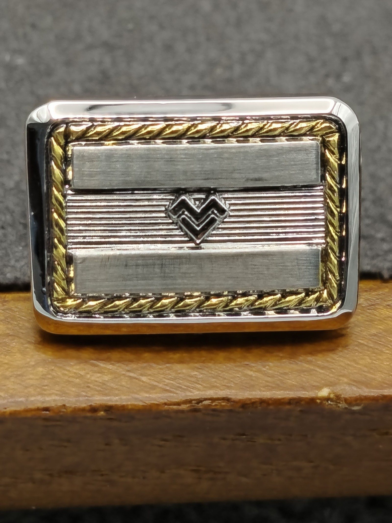 Mario Valentino Silver & Gold Tone Rectangle Men's Cufflinks with Box image 5