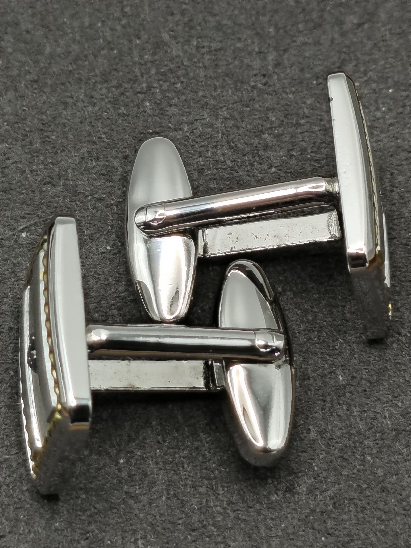 Mario Valentino Silver & Gold Tone Rectangle Men's Cufflinks with Box image 6