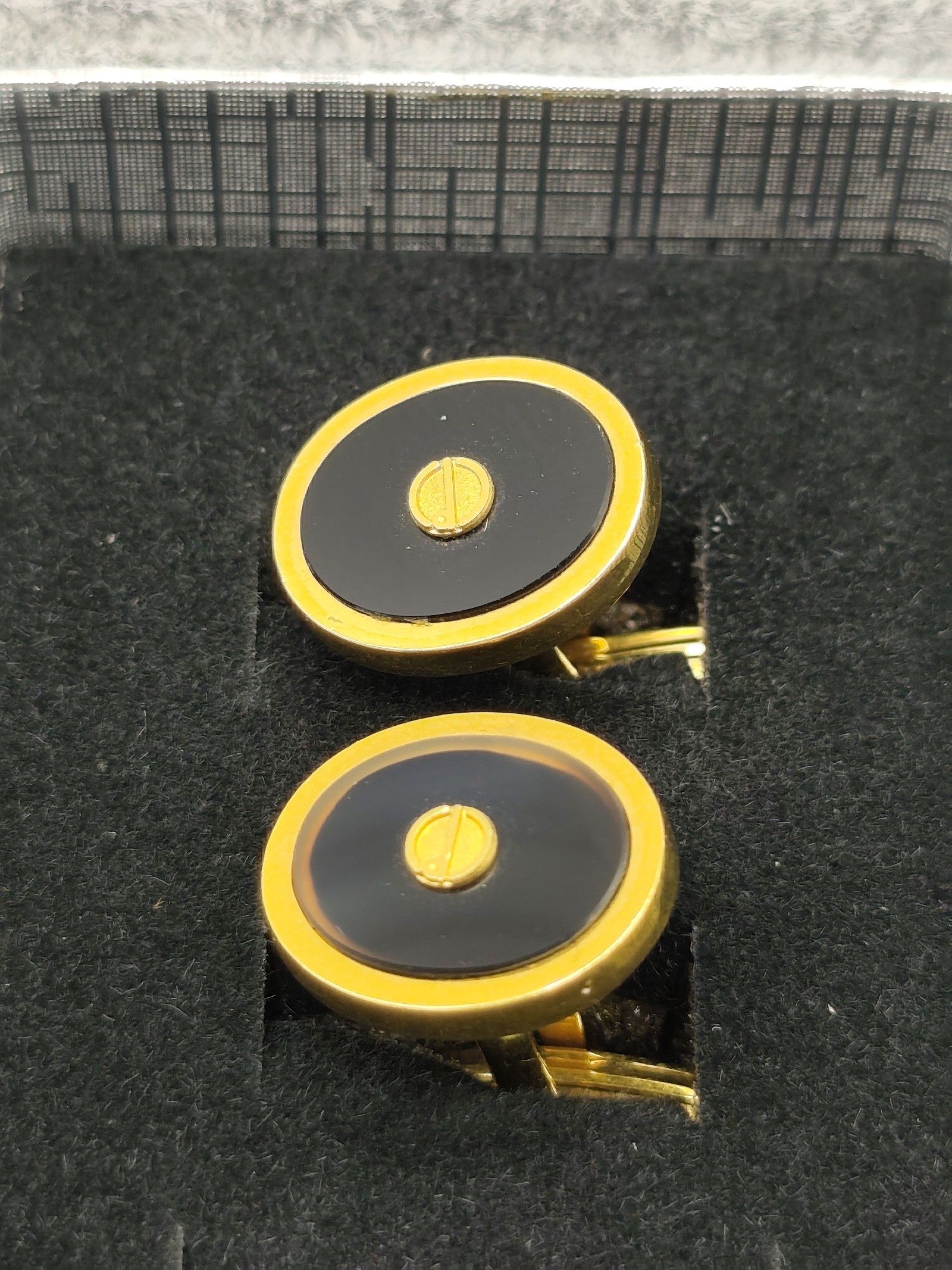 Dunhill Men Gold & Black Round Cufflinks with Box Other image 2