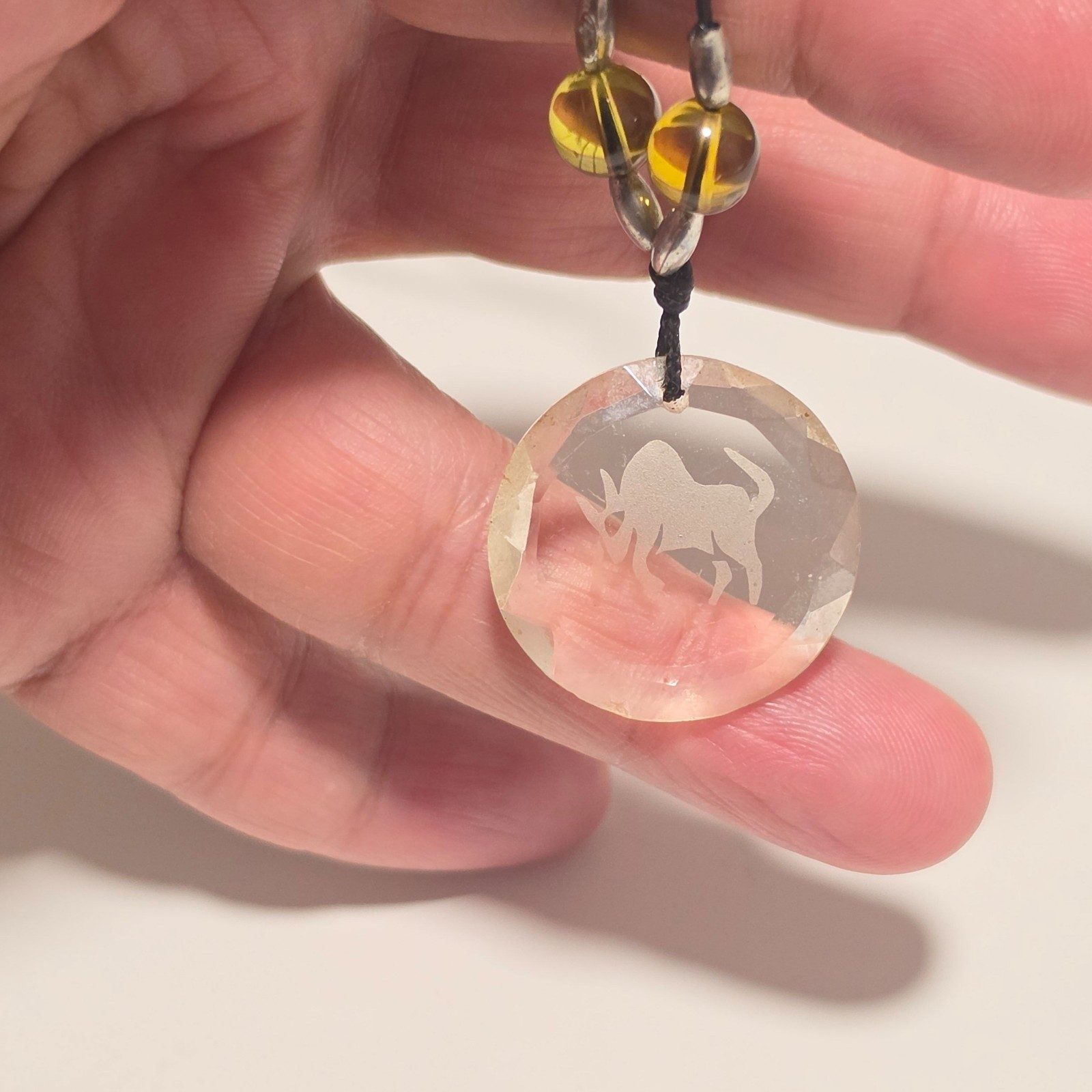 Vintage Crystal Clear Bull Pendant Necklace .b5