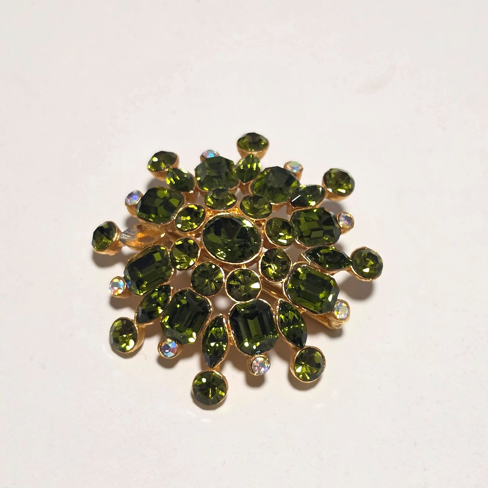 Vintage Green & Gold Rhinestone Flower scarf buckel .b5