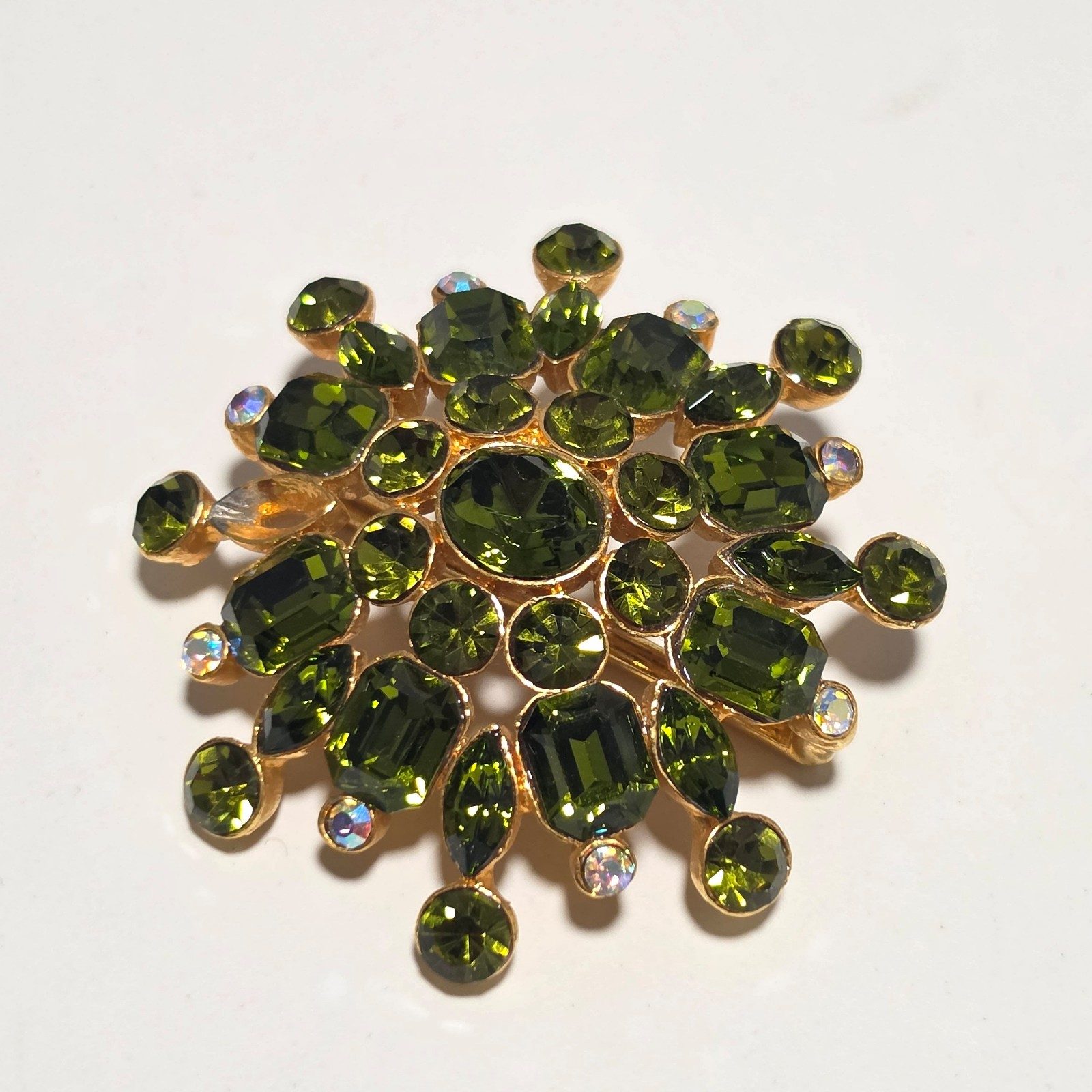 Vintage Green & Gold Rhinestone Flower scarf buckel .b5 image 2