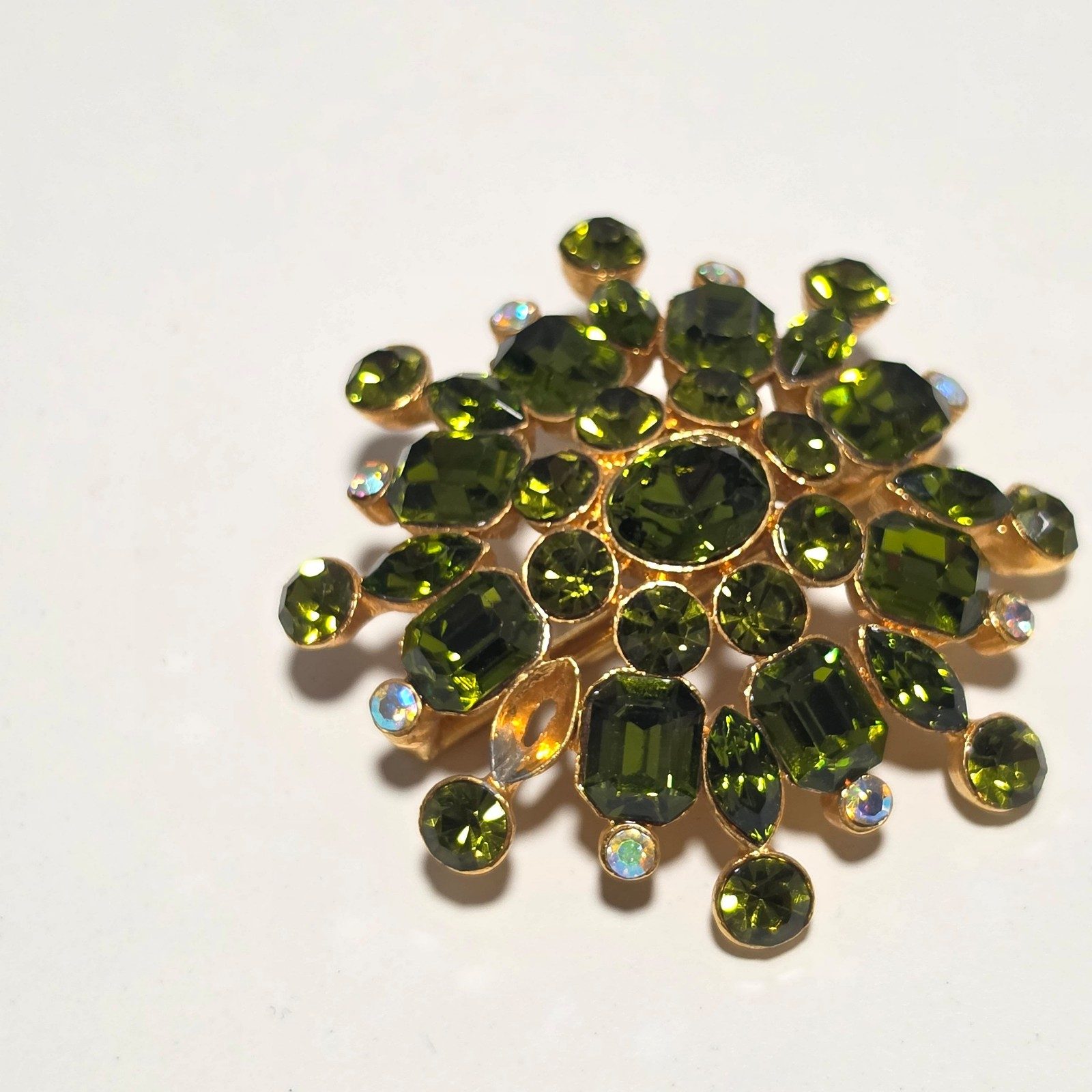 Vintage Green & Gold Rhinestone Flower scarf buckel .b5 image 4