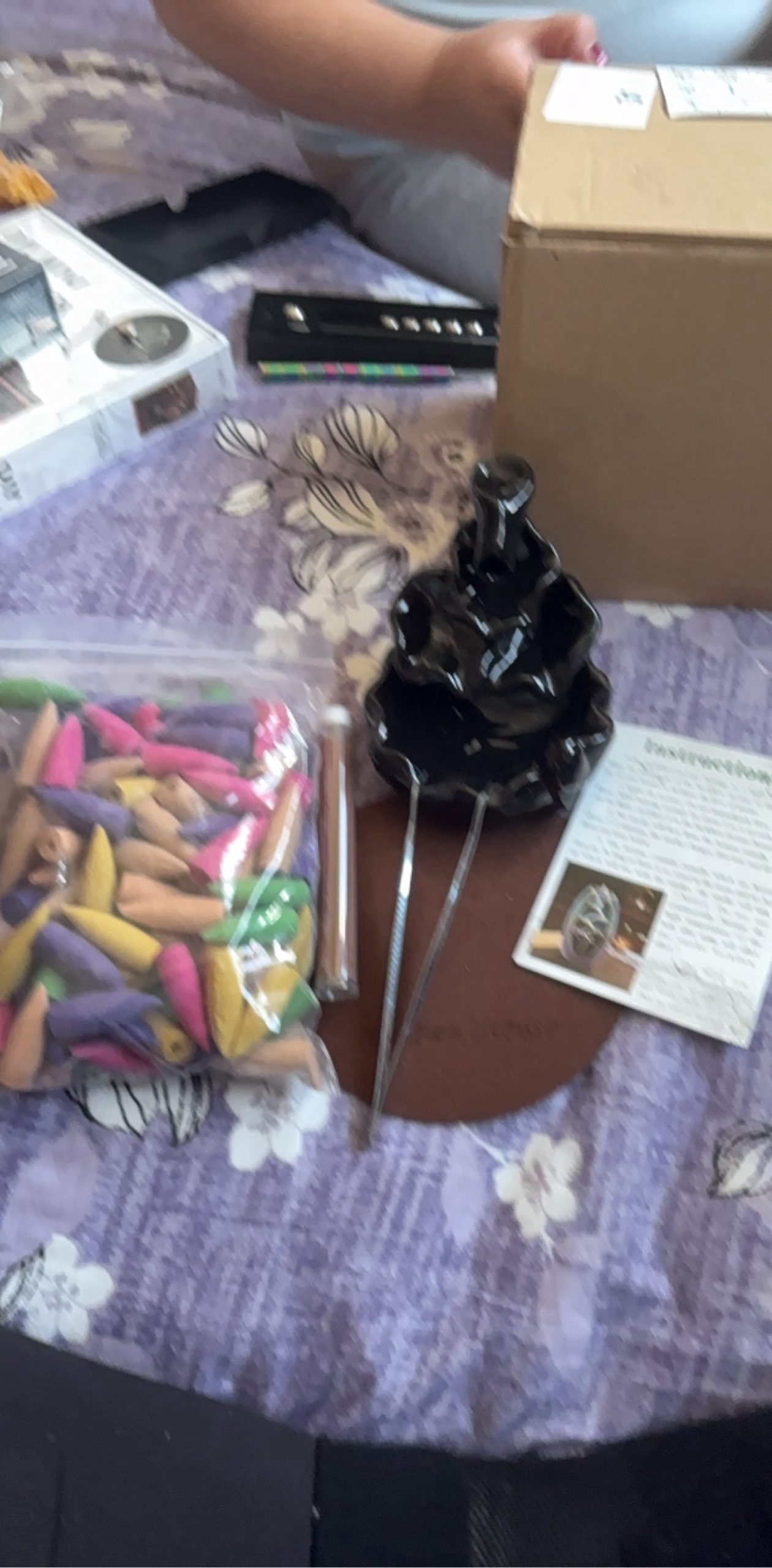 Black Ceramic Backflow Incense Burner with Multi Colour Cones image 2