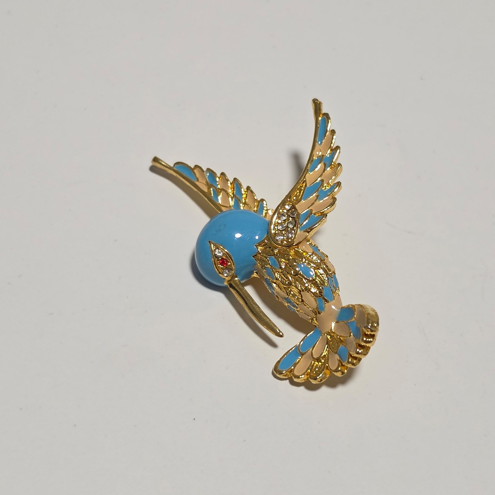 Blue Enamel Hummingbird Bird Brooch .b5