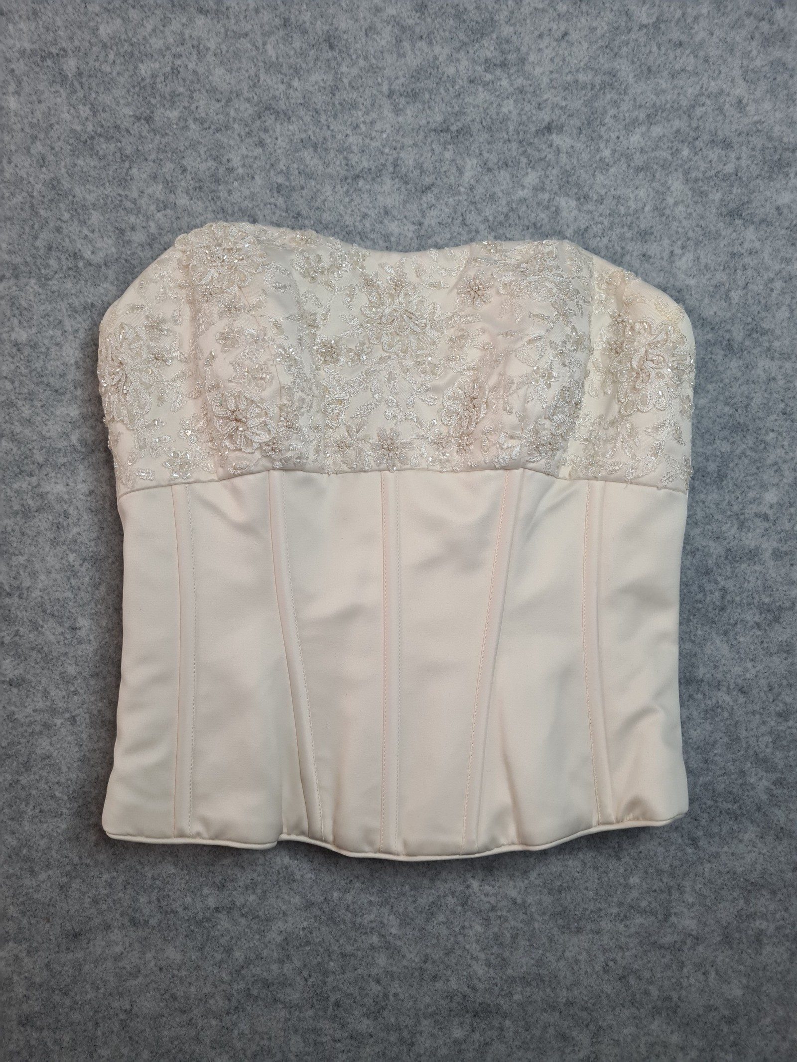 Oleg Cassini Champagne Strapless Bridal Corset Top Size 4 Beaded Lace