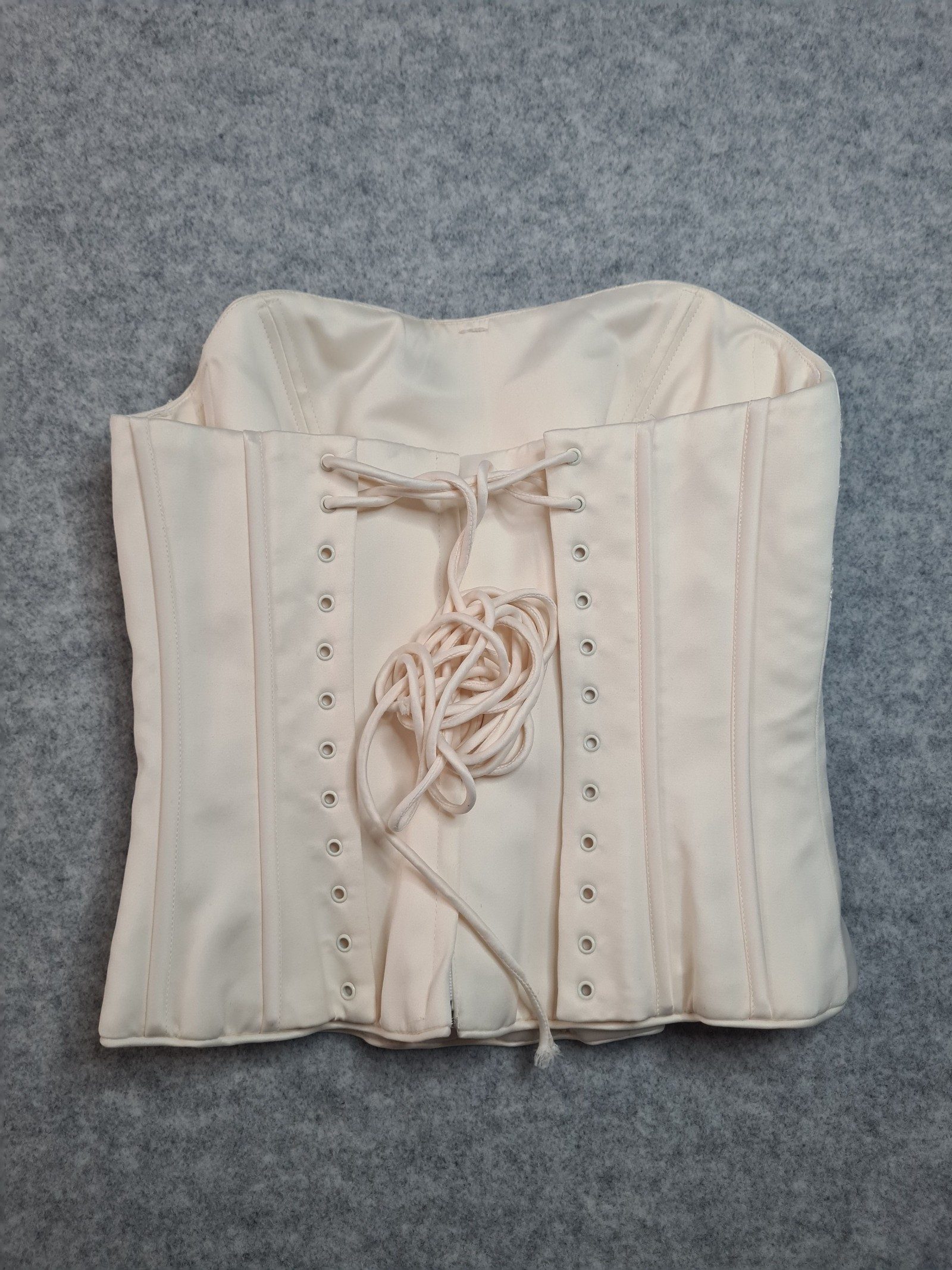 Oleg Cassini Champagne Strapless Bridal Corset Top Size 4 Beaded Lace image 2