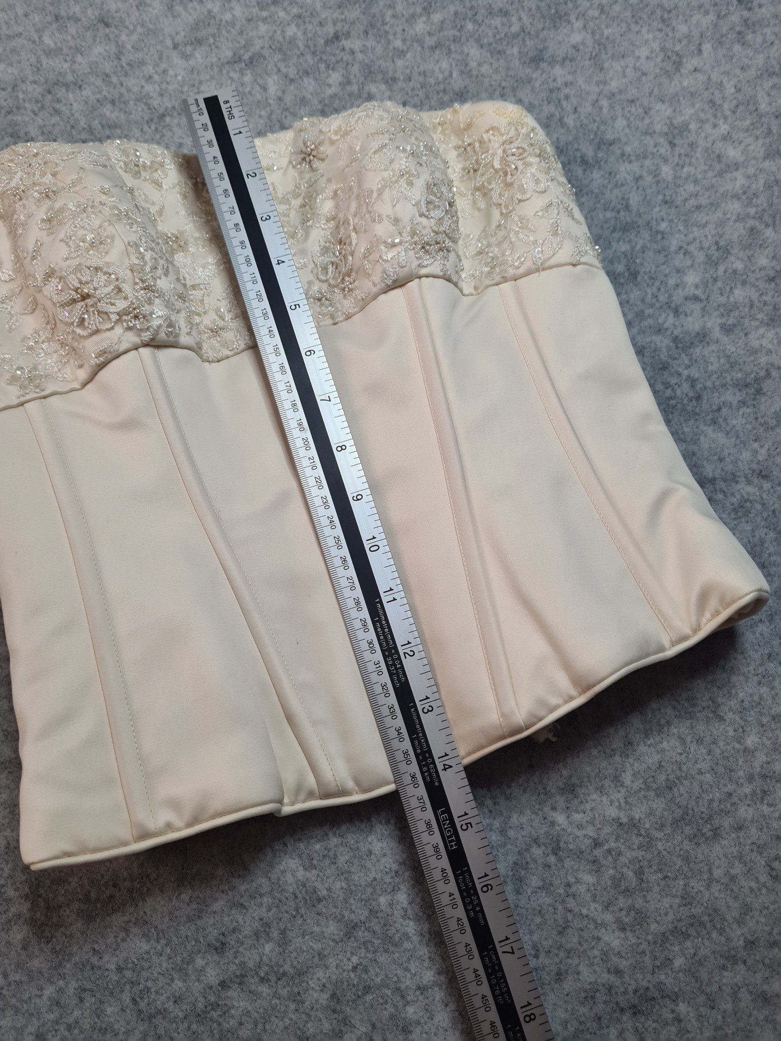 Oleg Cassini Champagne Strapless Bridal Corset Top Size 4 Beaded Lace image 4