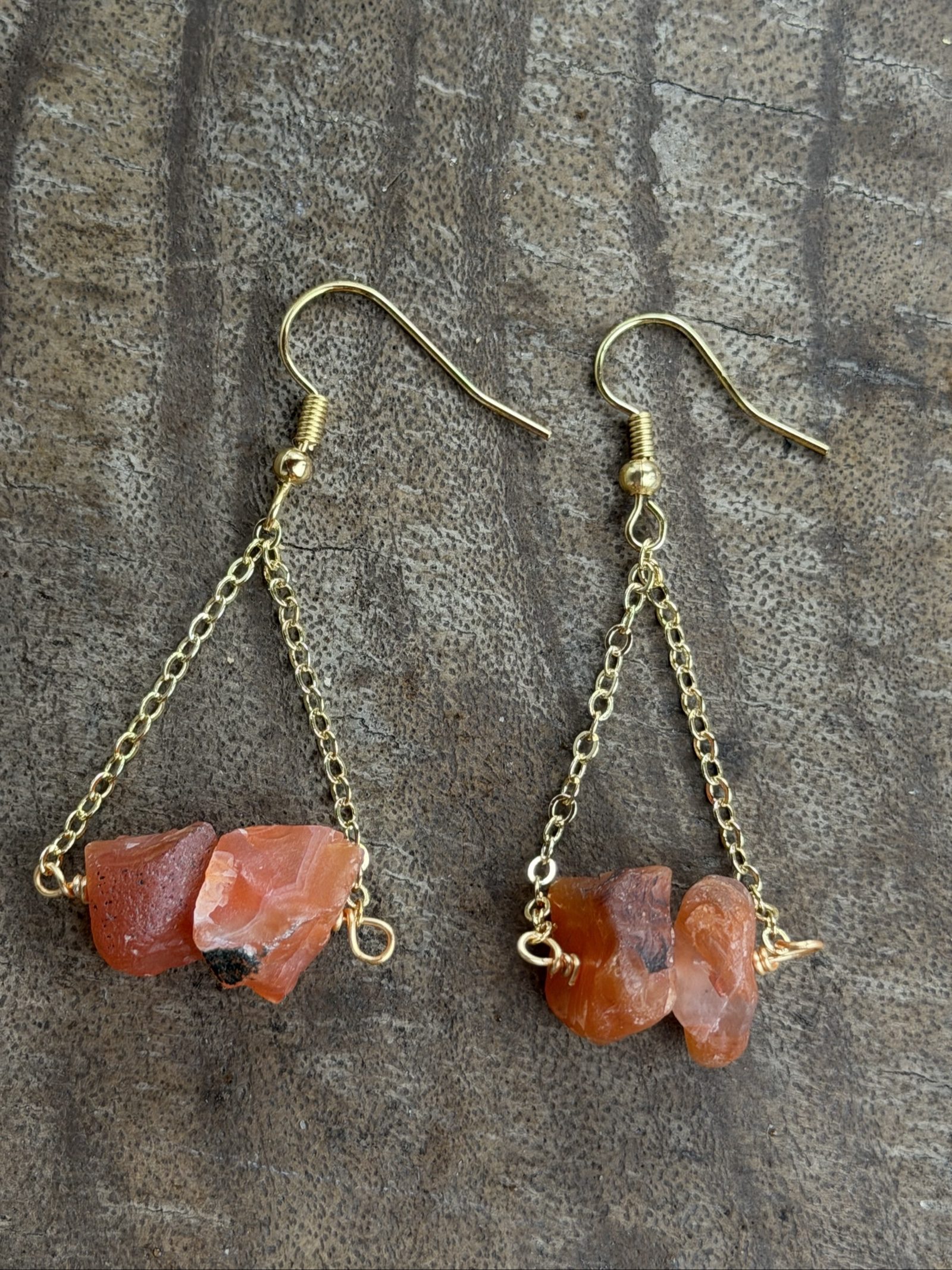 Real Red Agathe & 18k Gold plated Brass Chain Earrings