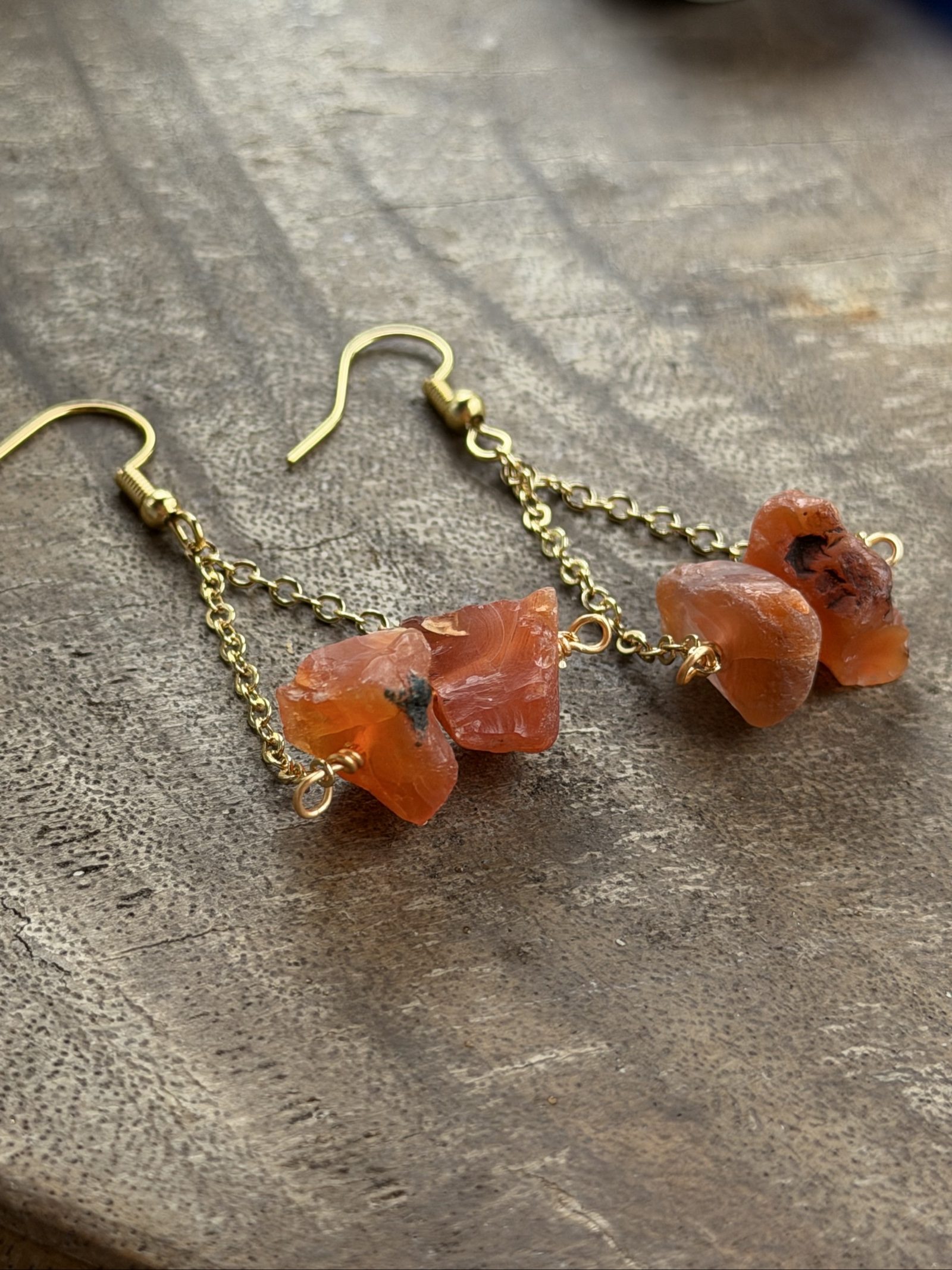 Real Red Agathe & 18k Gold plated Brass Chain Earrings image 2