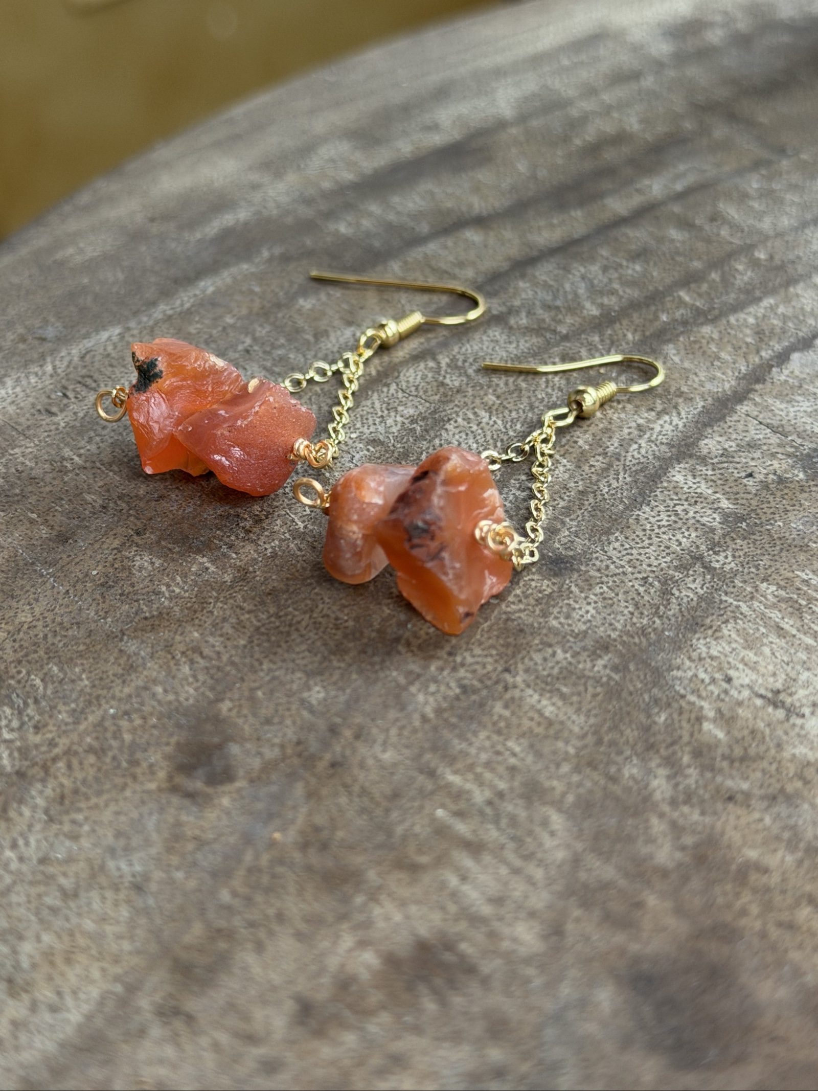 Real Red Agathe & 18k Gold plated Brass Chain Earrings image 3