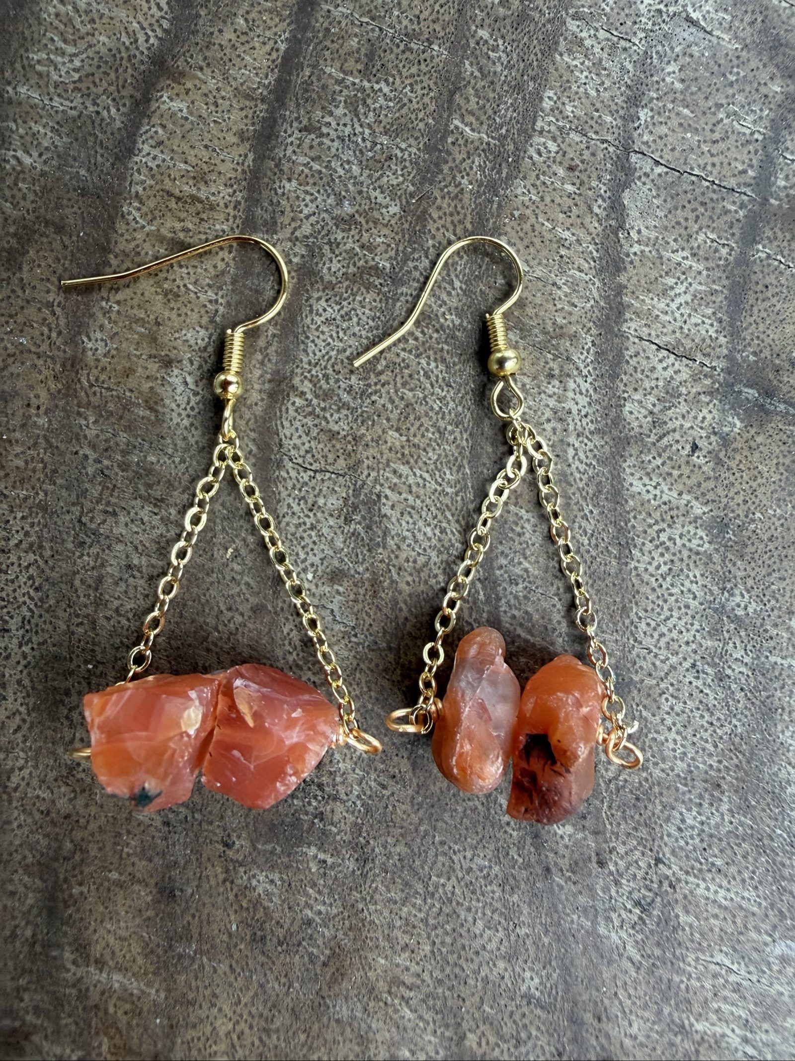 Real Red Agathe & 18k Gold plated Brass Chain Earrings image 4