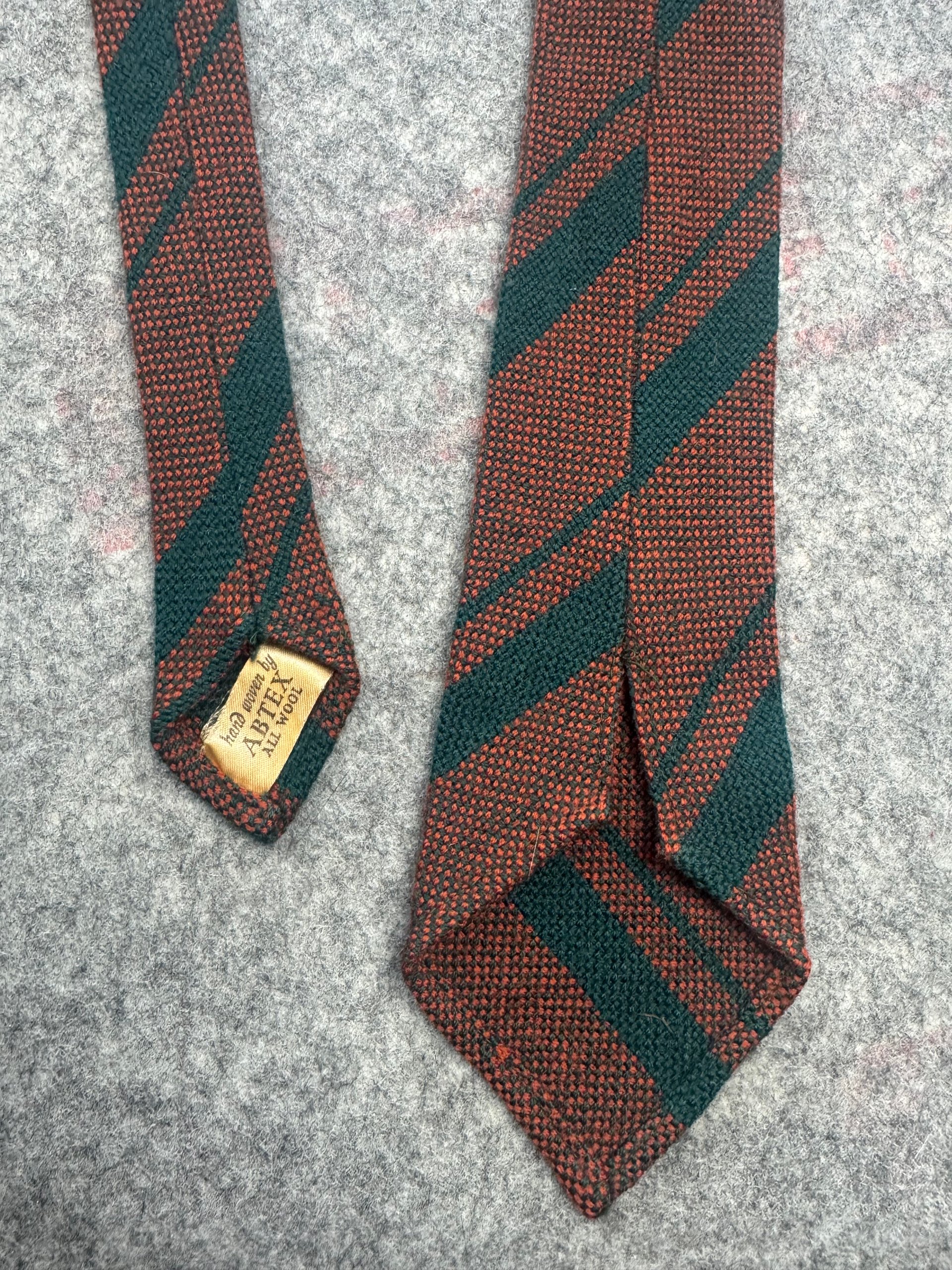 Vintage ABTEX Green & Rust Knitted Wool Stripe Tie One Size image 2