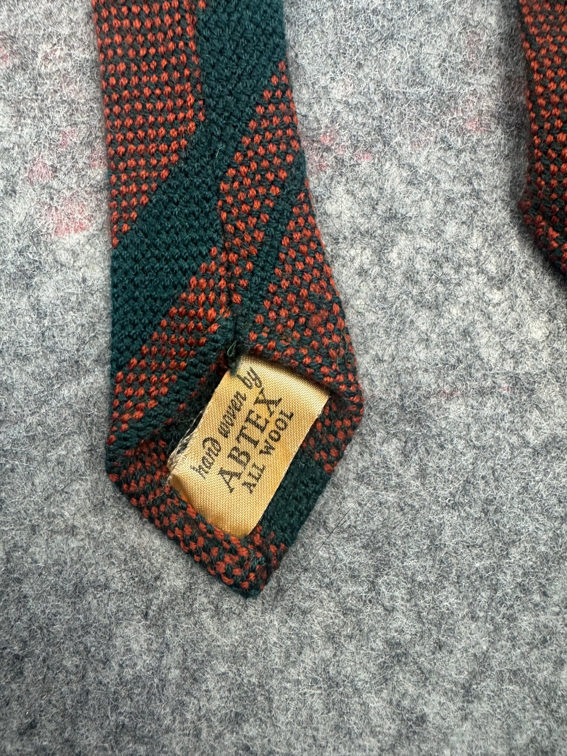 Vintage ABTEX Green & Rust Knitted Wool Stripe Tie One Size image 4