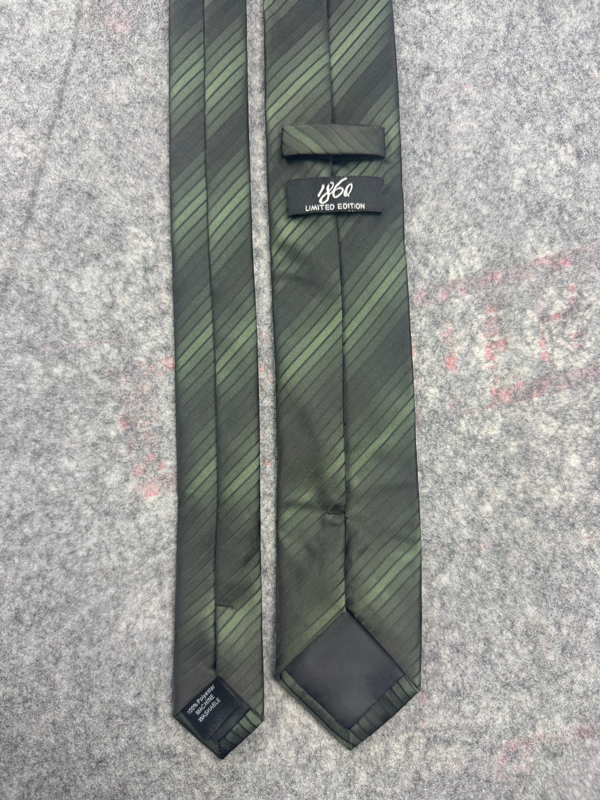 1860 Green & Black Stripe Silk-Feel Tie One Size image 2
