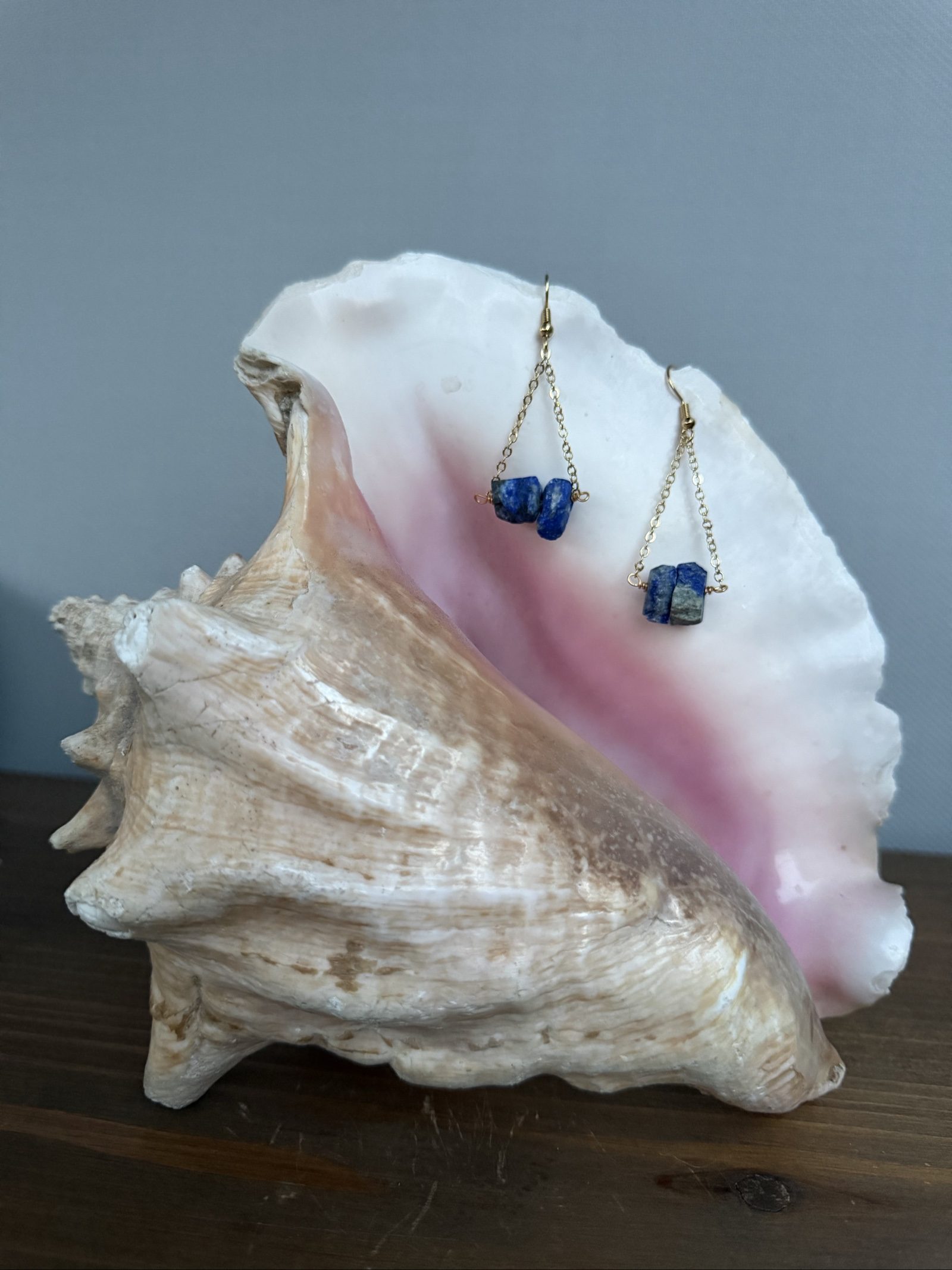 Lapis Lazuli Stone Drop Earrings With 18k Gold plated brass Chain