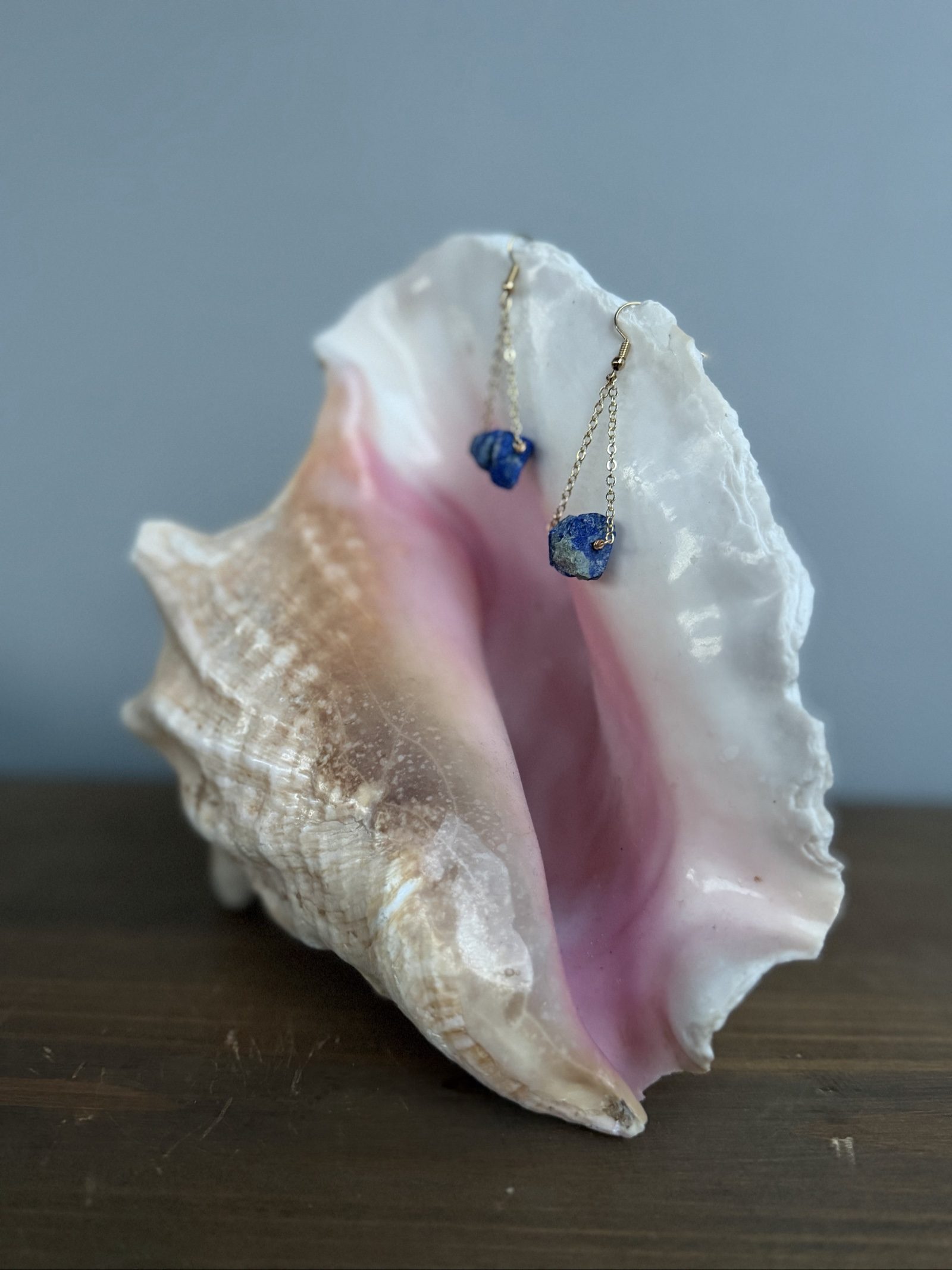 Lapis Lazuli Stone Drop Earrings With 18k Gold plated brass Chain image 2