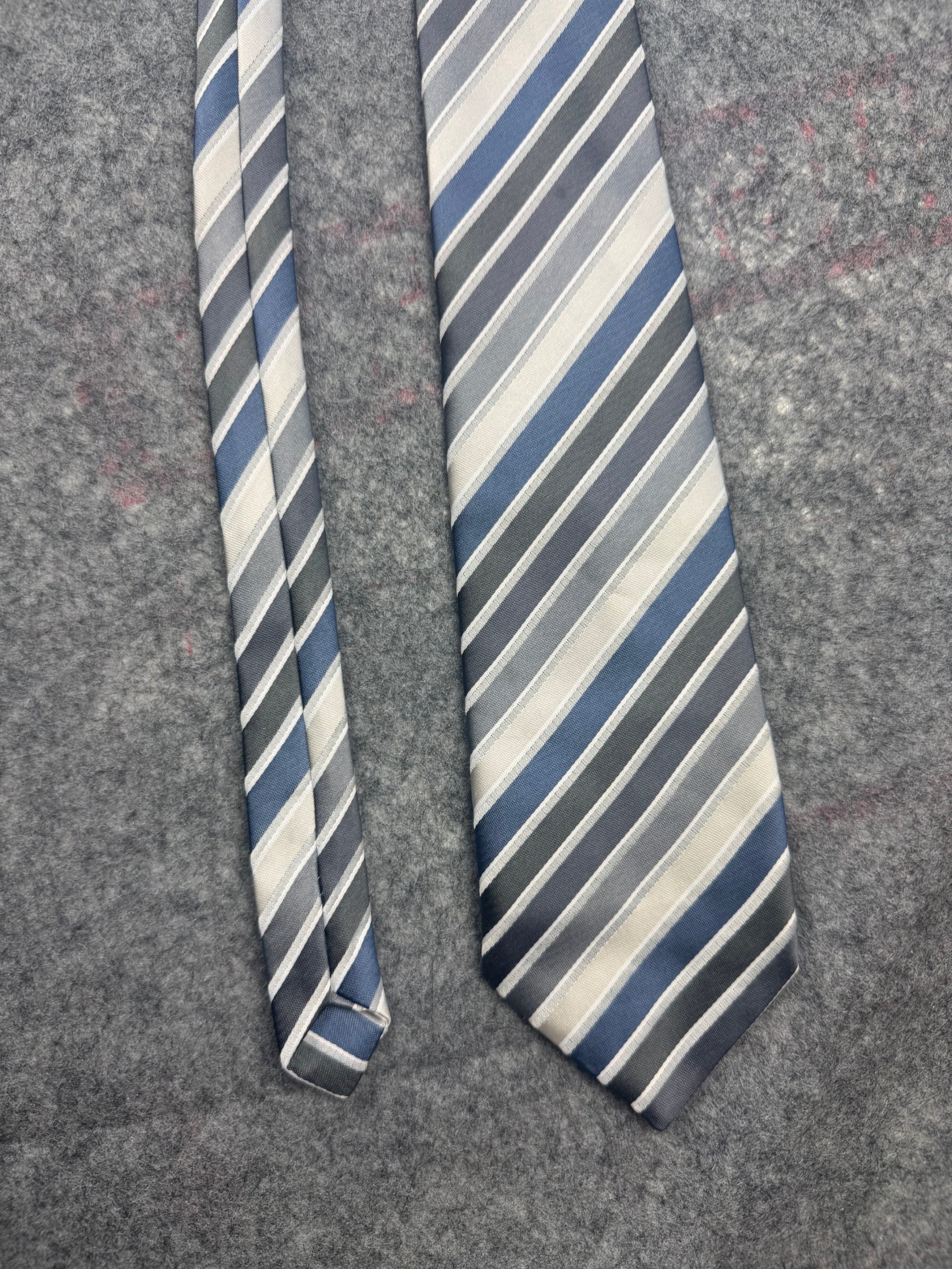 Pierre Roche Blue, Grey & White Striped Silk Blend Tie 143cm
