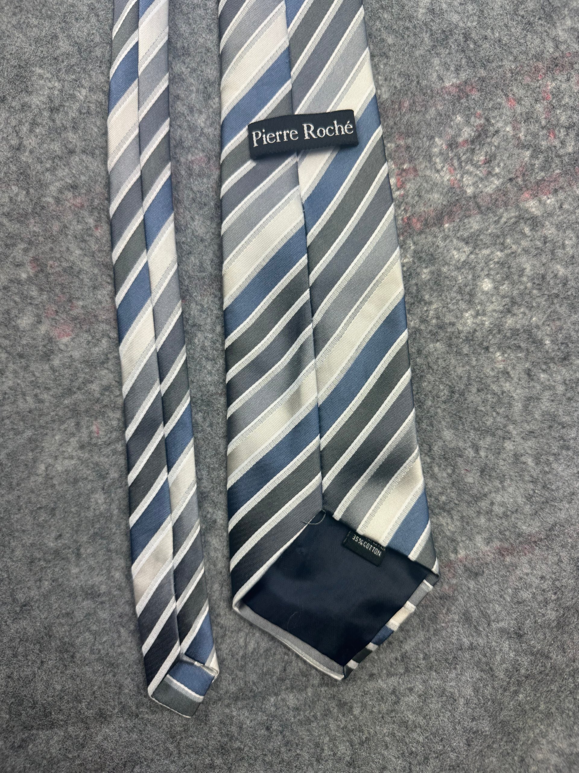 Pierre Roche Blue, Grey & White Striped Silk Blend Tie 143cm image 2