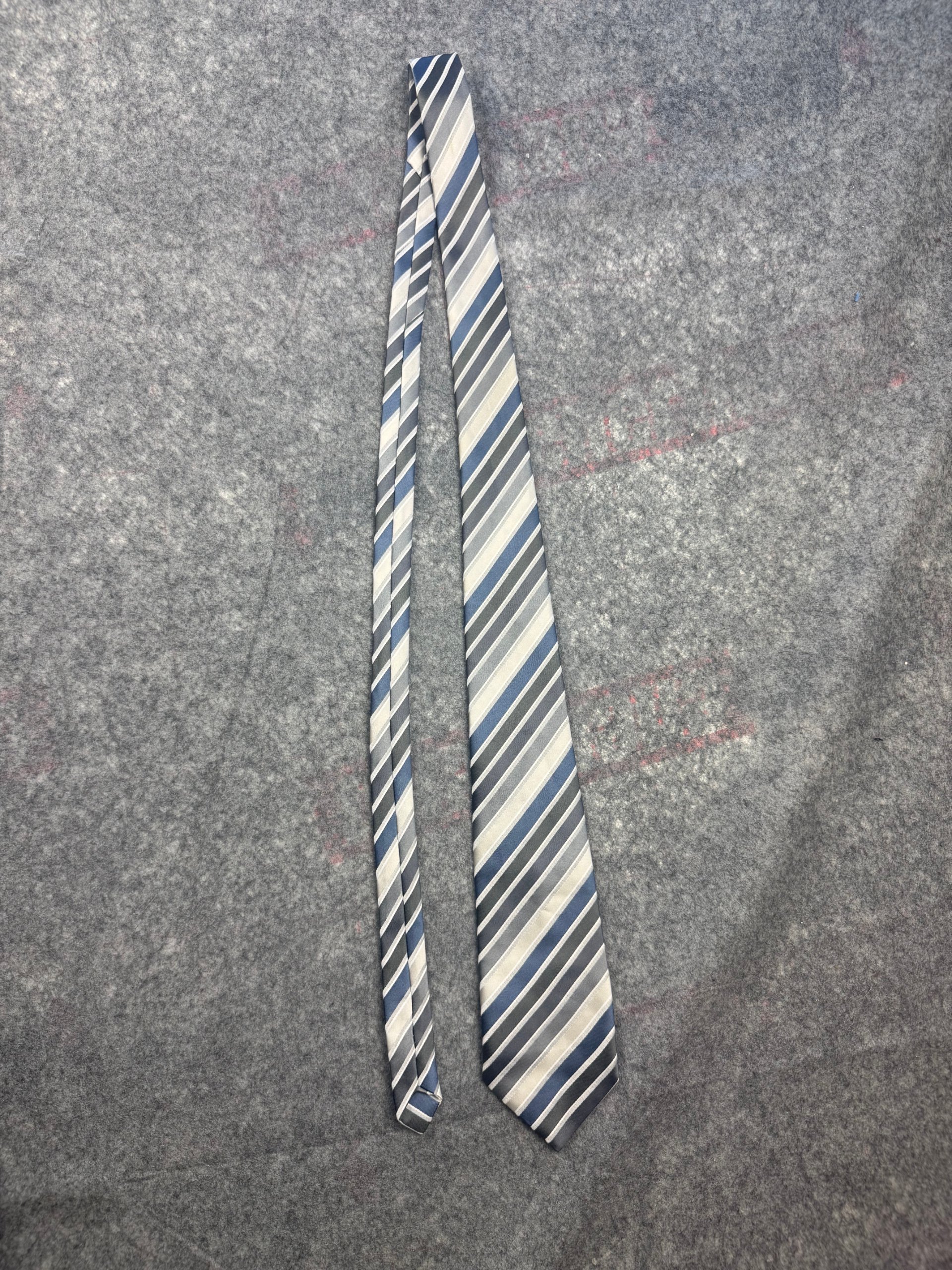 Pierre Roche Blue, Grey & White Striped Silk Blend Tie 143cm image 4