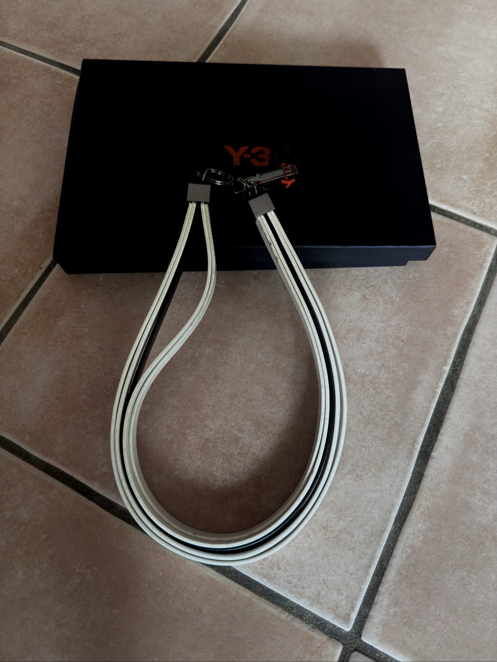 Y-3 White & Black Leather Strap Keychain image 2