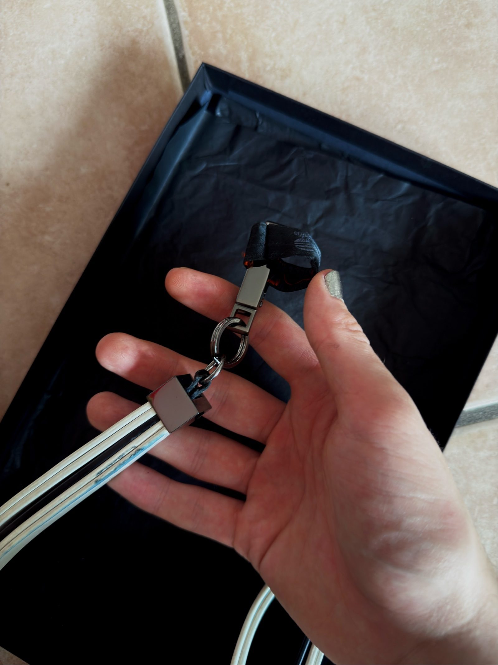 Y-3 White & Black Leather Strap Keychain image 3