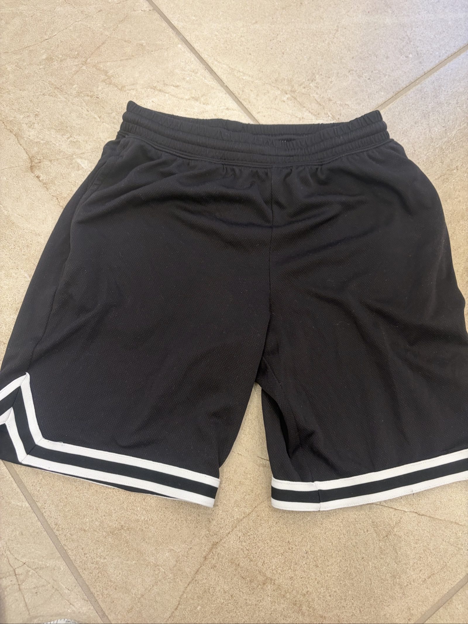 Black & White Basketball Shorts Large Elastic Waist