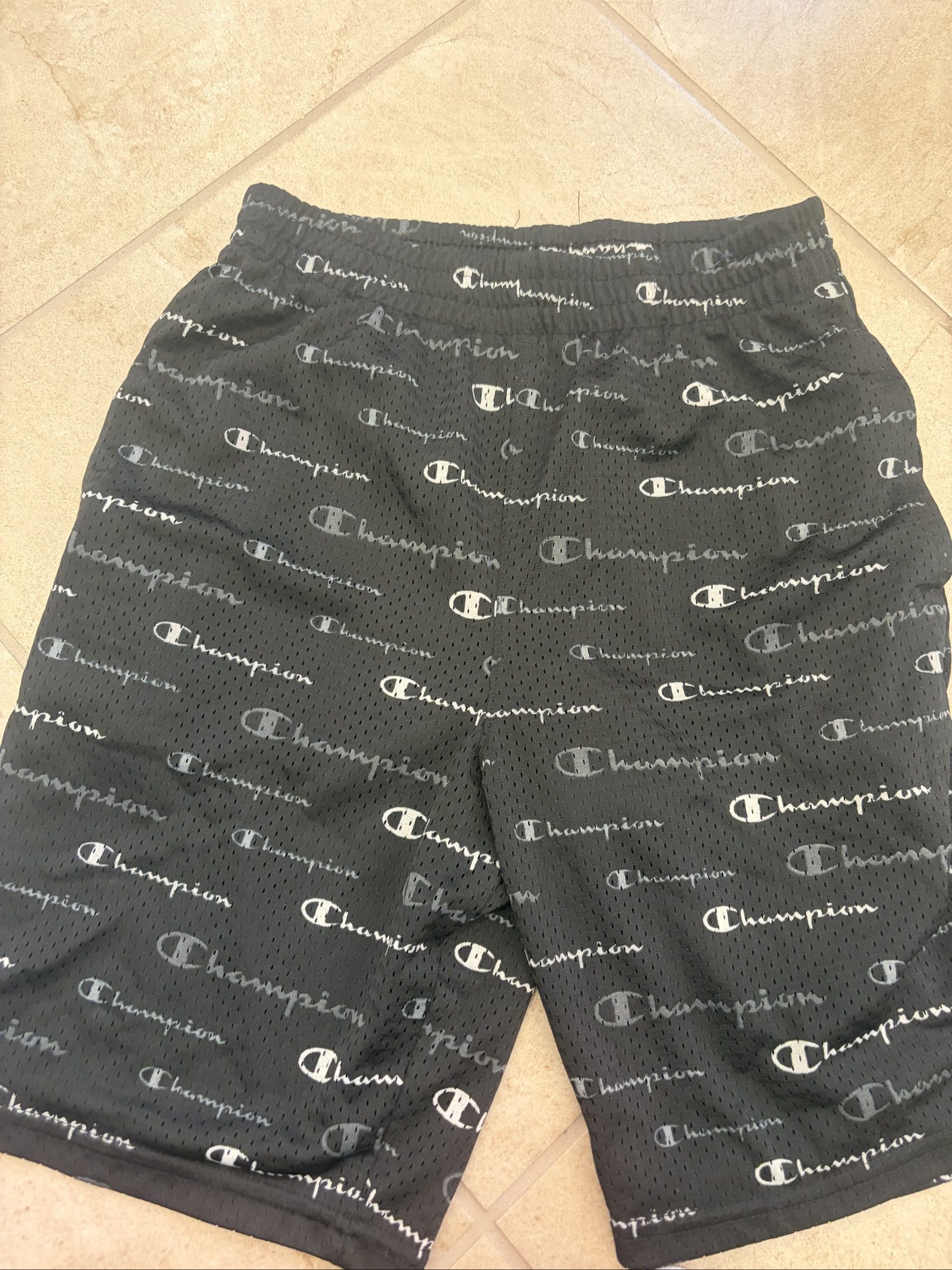 Champion Black Allover Logo Mesh Athletic Shorts 416 Size Small