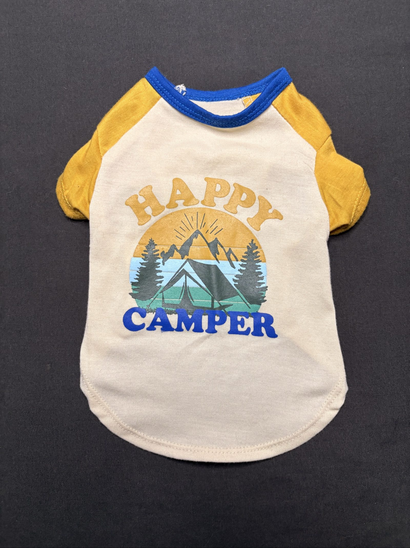 Pets At Home Yellow & Blue Happy Camper Dog Shirt XXS