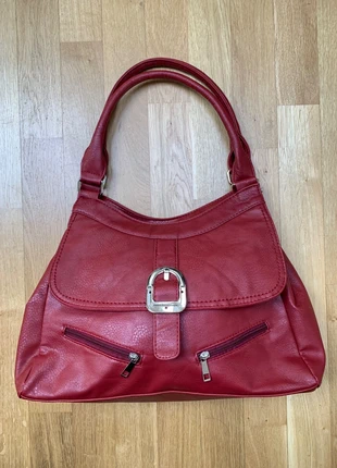 Große Kunstleder Handtasche Bordeaux Schnalle – Vintage Boho 2-Fach