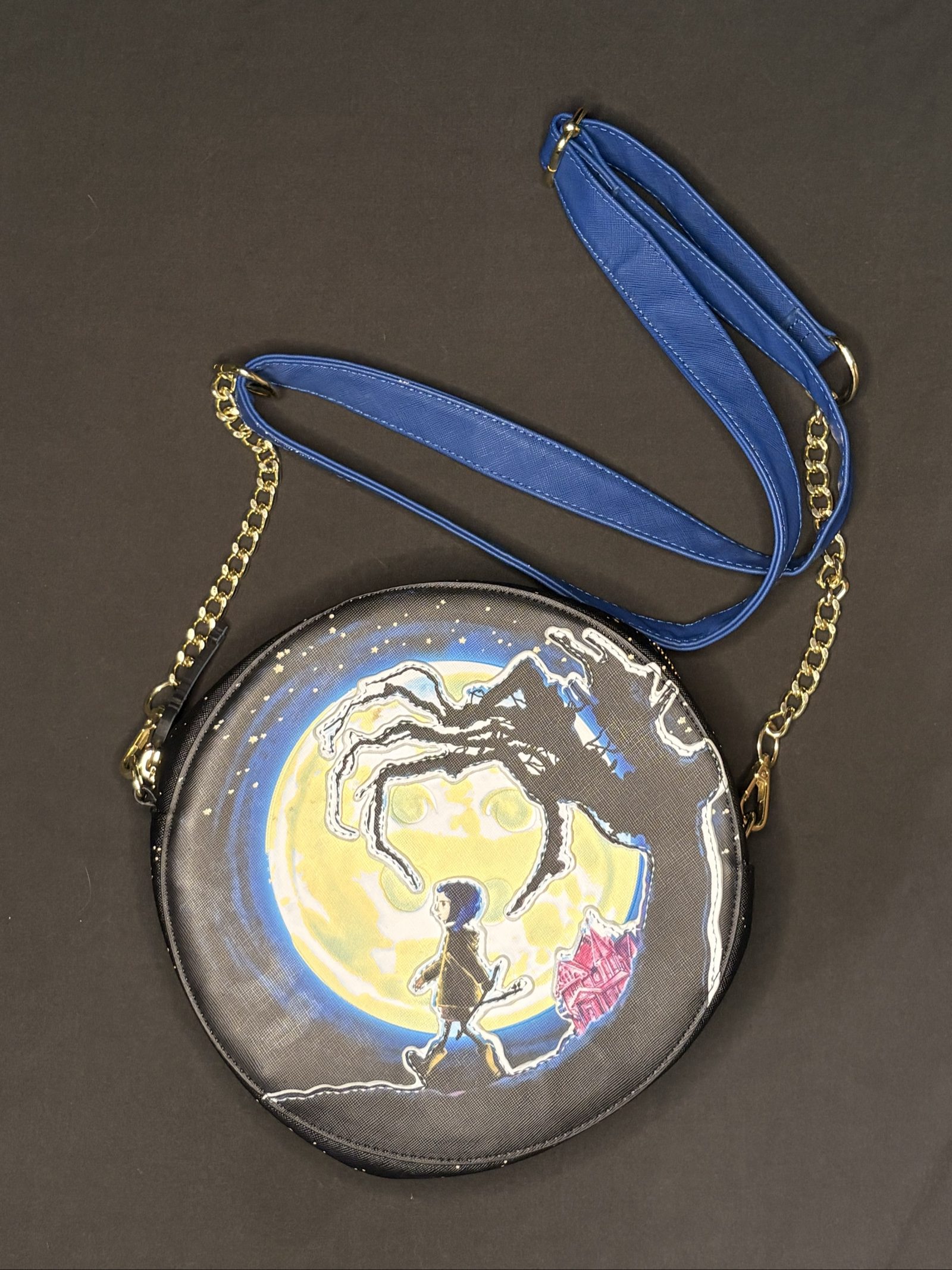 Loungefly Coraline Moon & Cat Circle Crossbody Bag Black & Blue