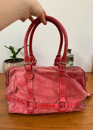 bogner vintage wildleder leder handtasche rosa y2k 90er baguette bag rar